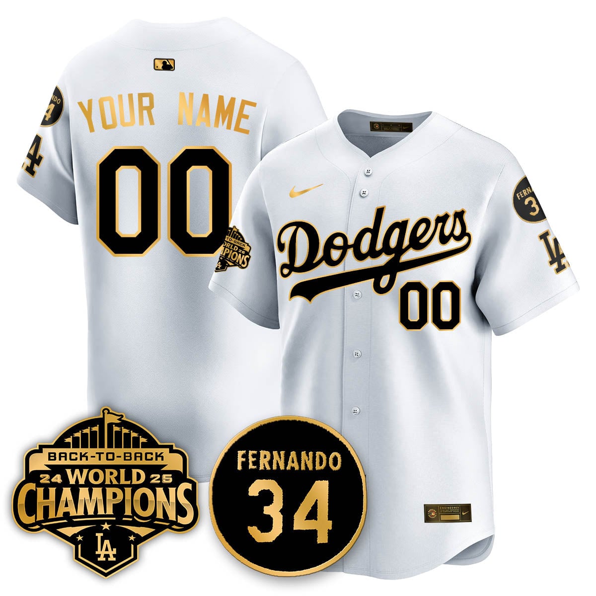 Los Angeles Dodgers 2025 Back To Back Champions Custom Jersey - All Stitched