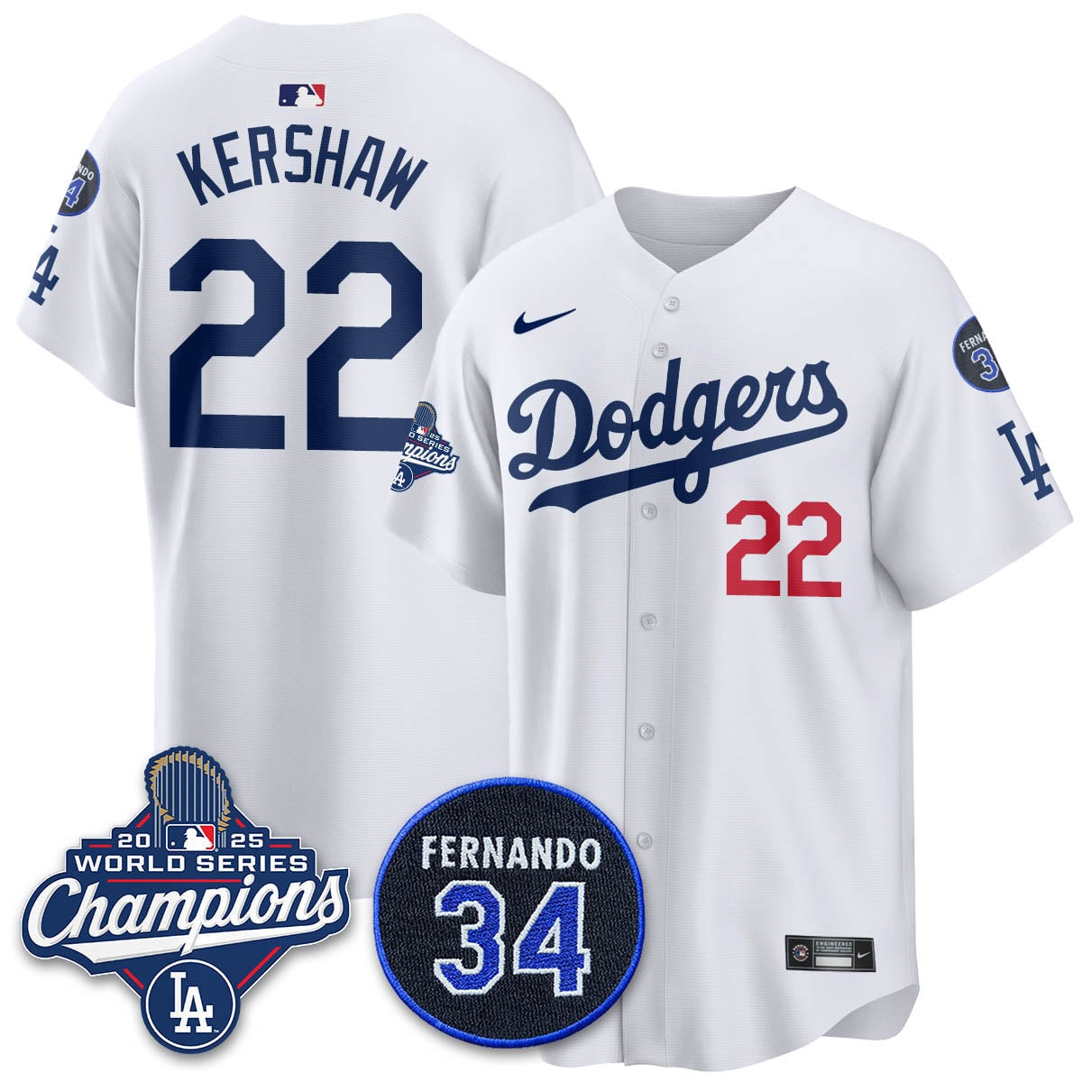 Los Angeles Dodgers 2025 World Series Champions Jersey - All Stitched