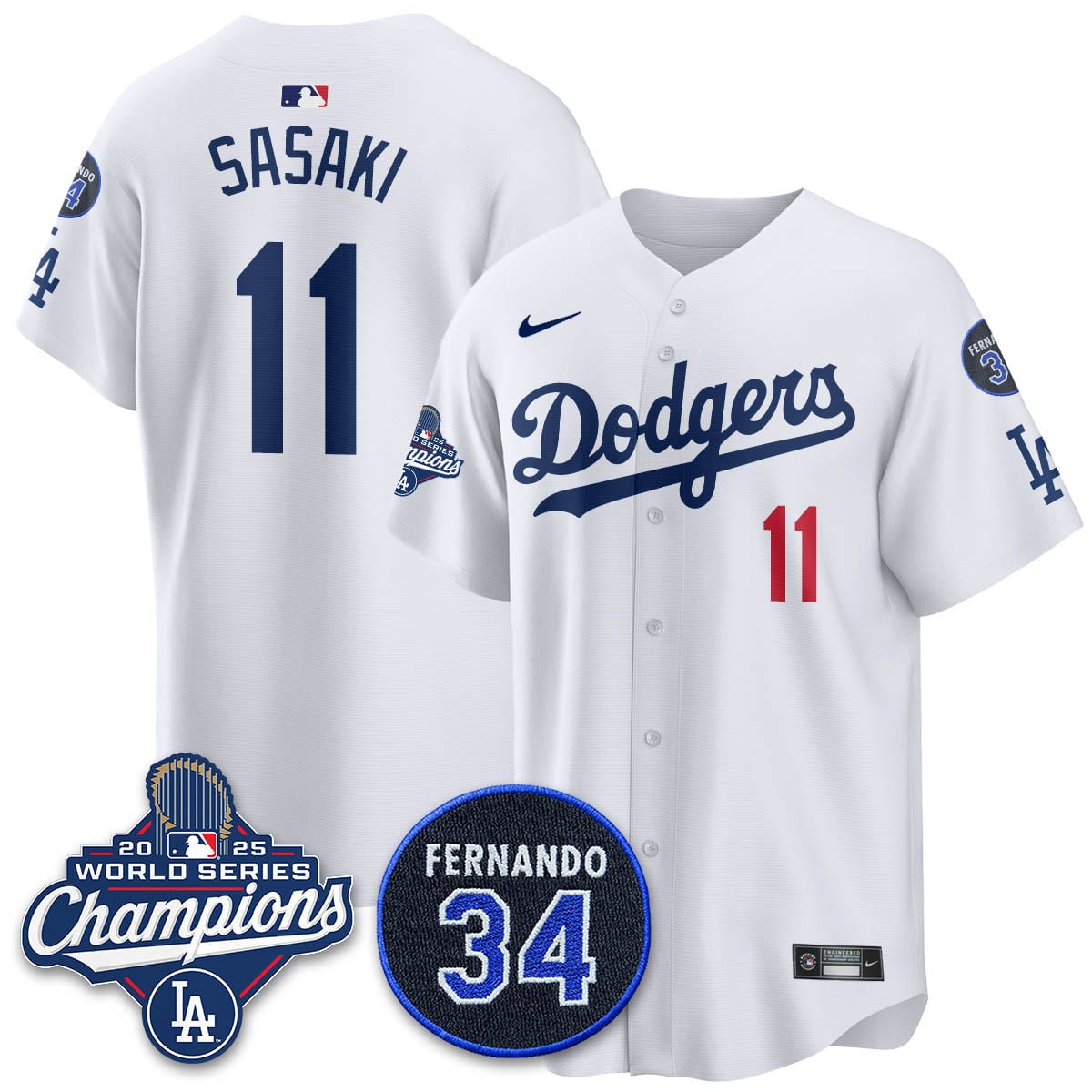 Los Angeles Dodgers 2025 World Series Champions Jersey - All Stitched
