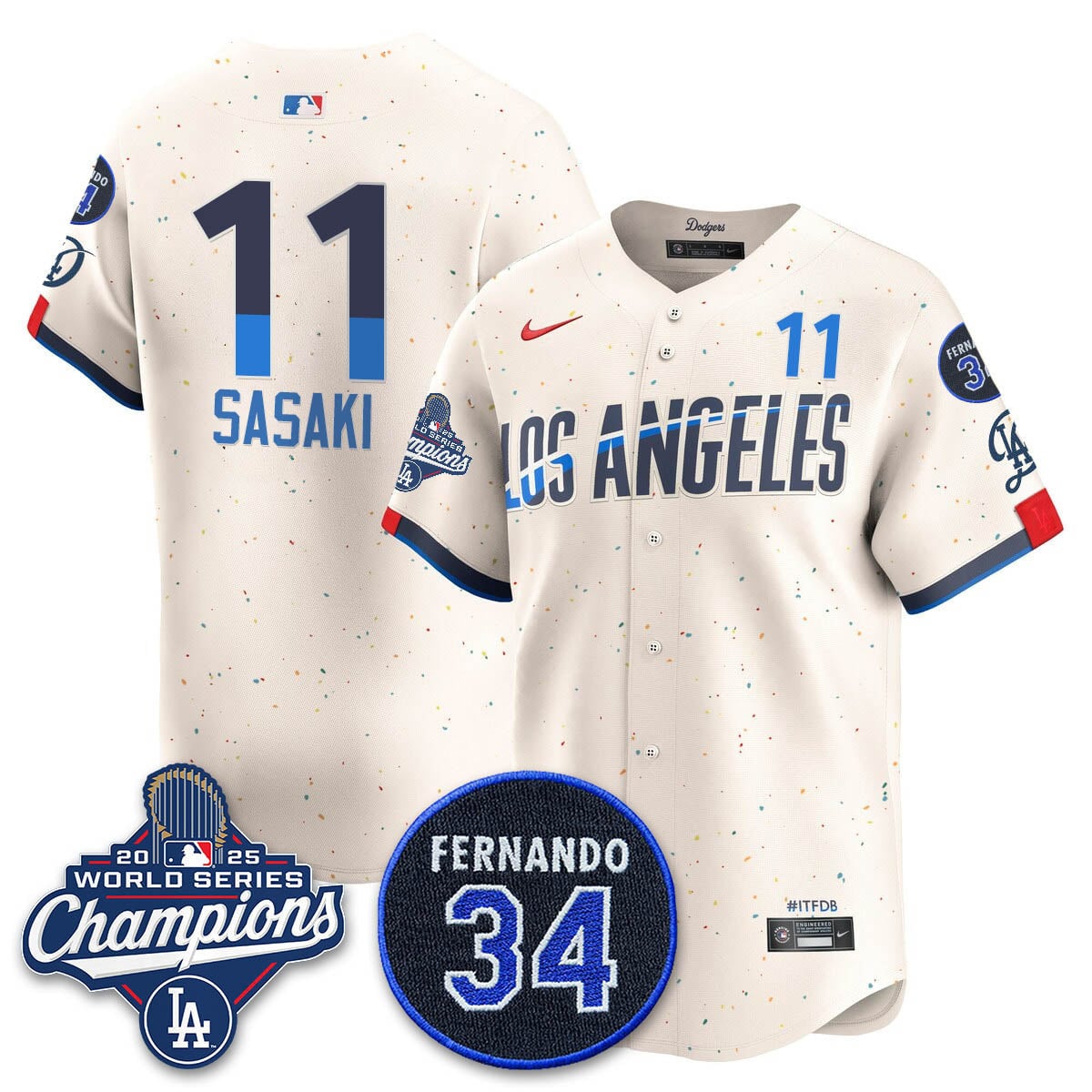 Los Angeles Dodgers 2025 World Series Champions Jersey - All Stitched