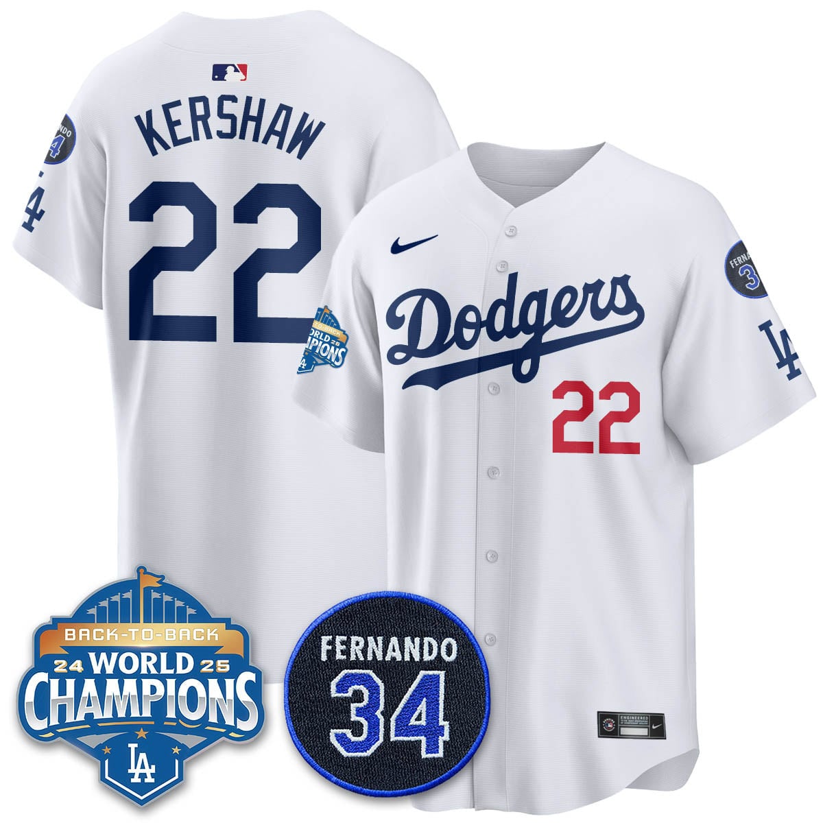 Los Angeles Dodgers 2025 Back To Back Champions Jersey - All Stitched
