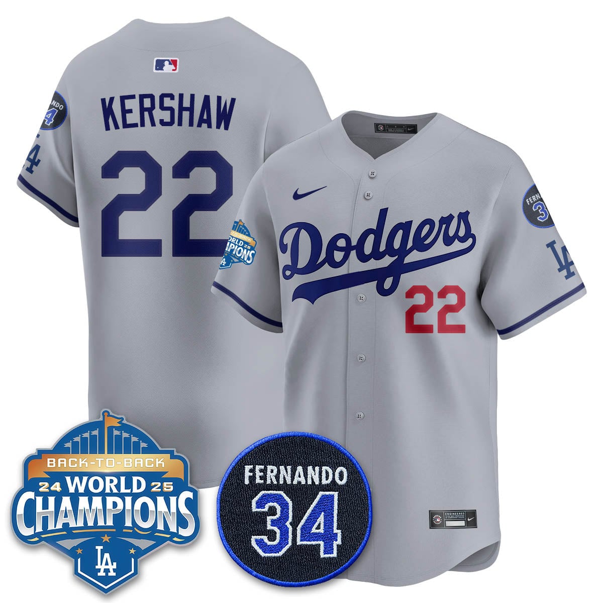 Los Angeles Dodgers 2025 Back To Back Champions Jersey - All Stitched