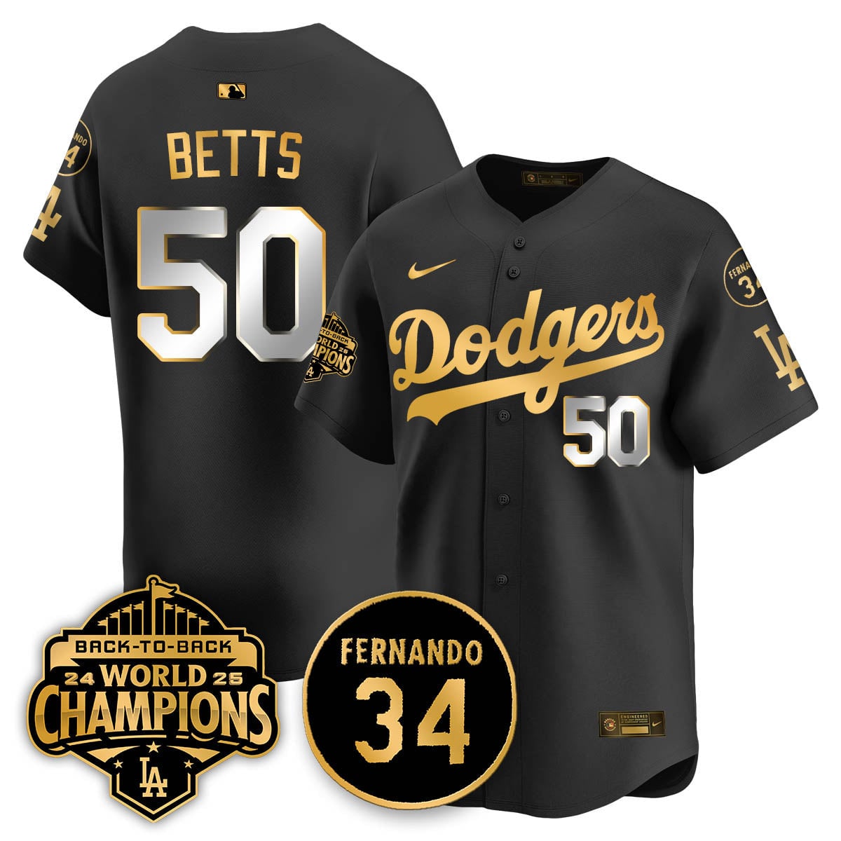 Los Angeles Dodgers 2025 Back To Back Champions Jersey - All Stitched