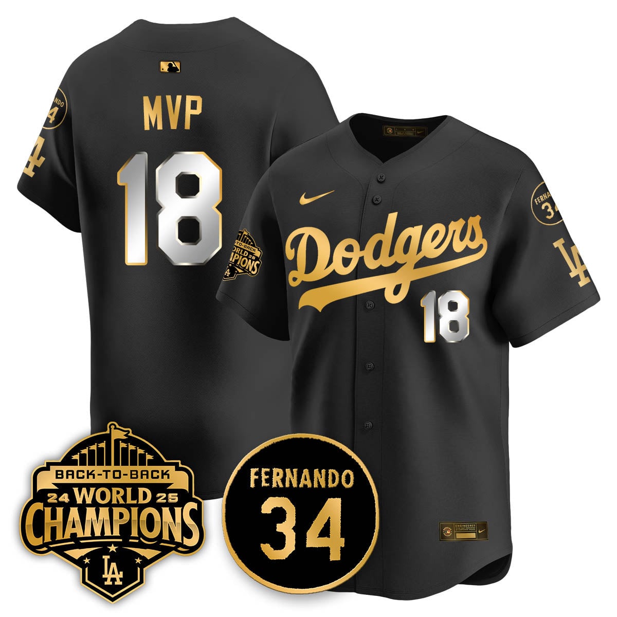 Los Angeles Dodgers 2025 Back To Back Champions Jersey - All Stitched