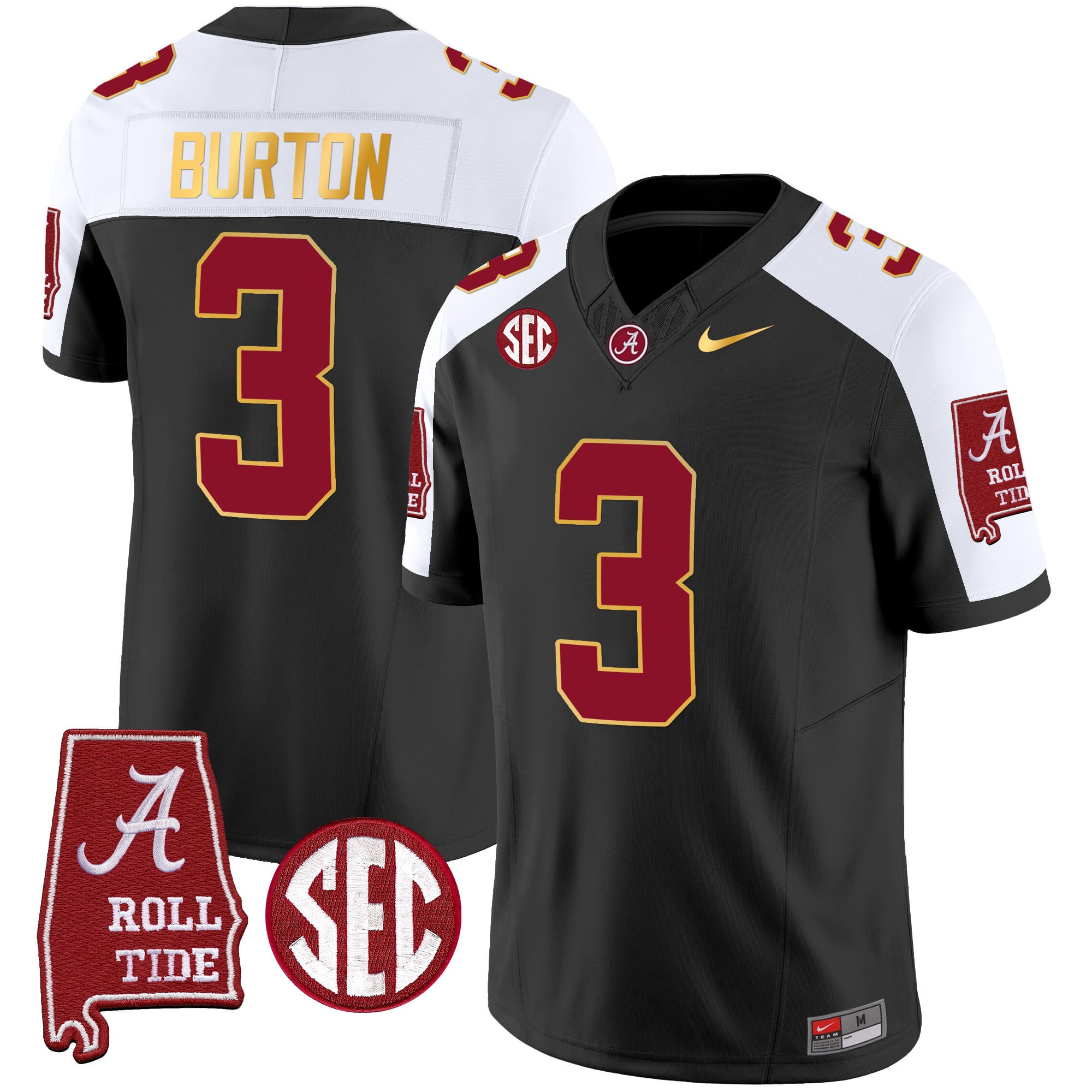 Men's Alabama Crimson Tide Gold Trim Vapor Jersey - Alabama Map - All Stitched