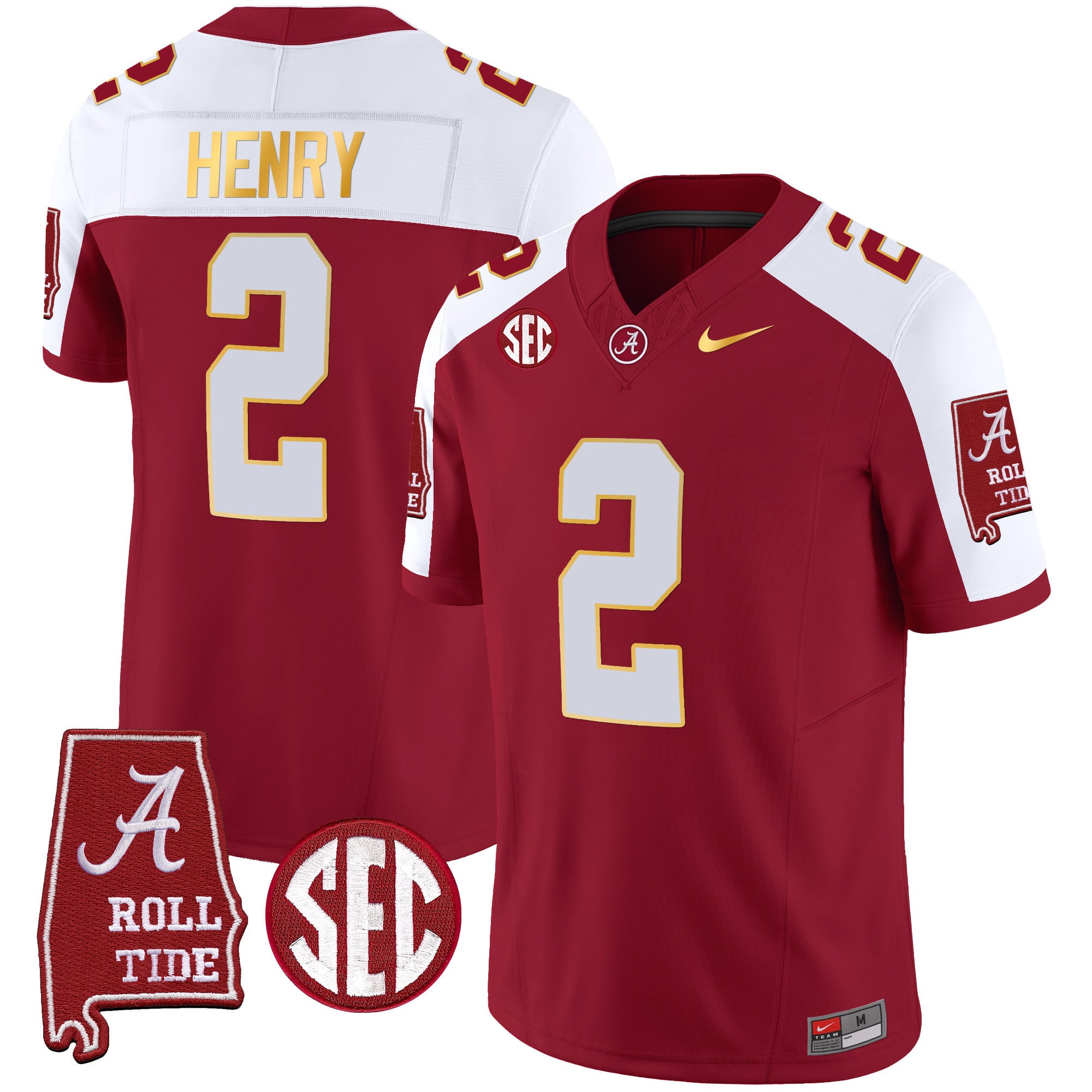 Men's Alabama Crimson Tide Gold Trim Vapor Jersey - Alabama Map - All Stitched