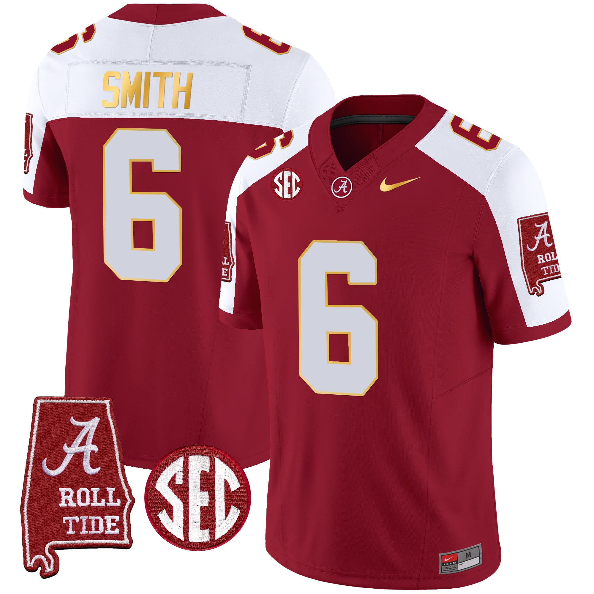 Men's Alabama Crimson Tide Gold Trim Vapor Jersey - Alabama Map - All Stitched