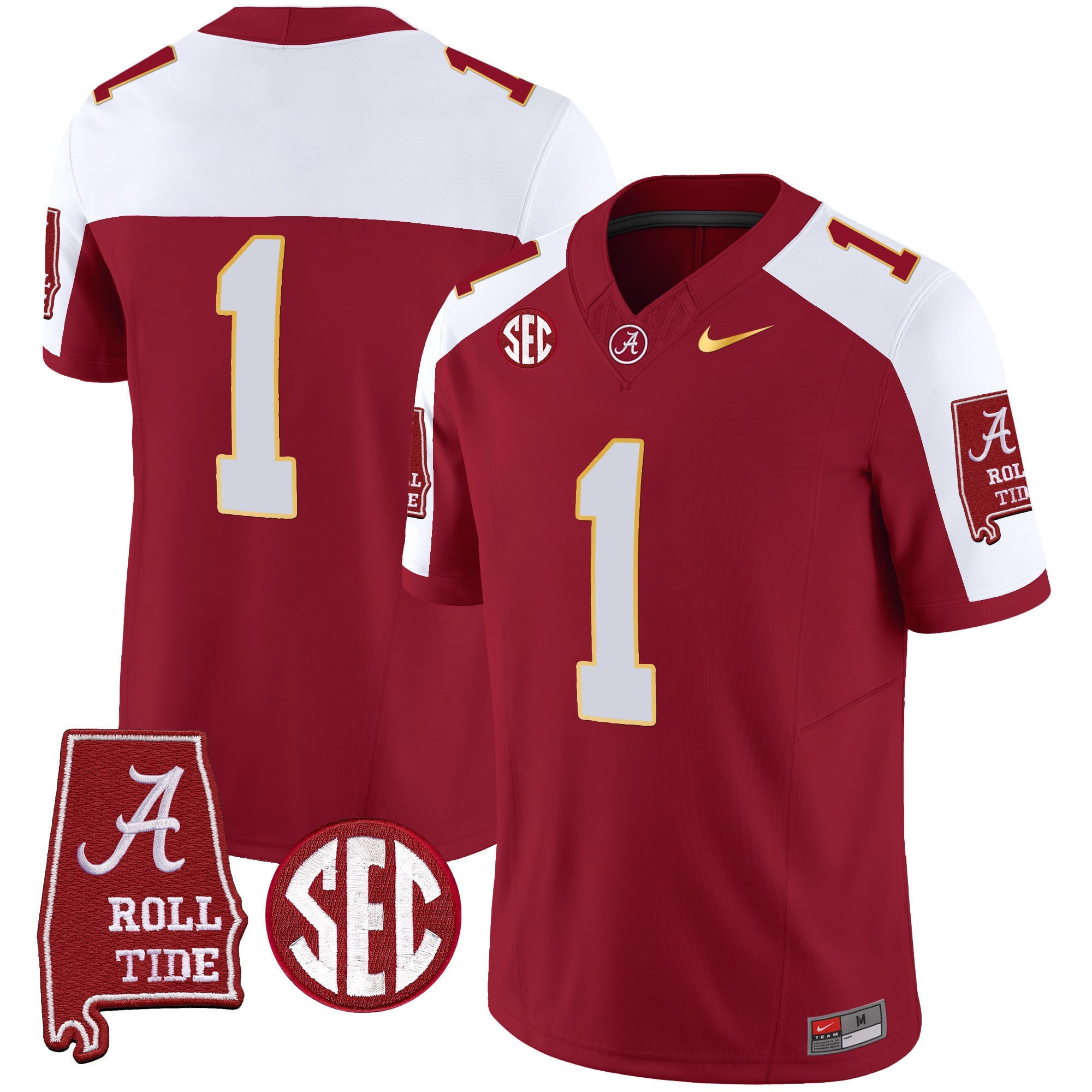 Men's Alabama Crimson Tide Gold Trim Vapor Jersey - Alabama Map - All Stitched