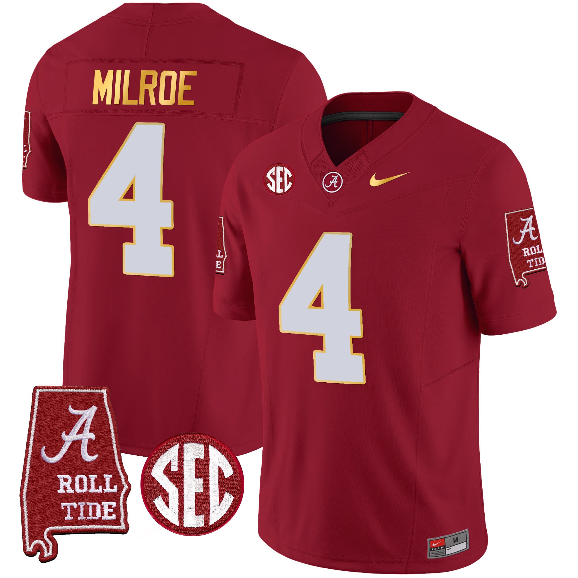 Men's Alabama Crimson Tide Gold Trim Vapor Jersey - Alabama Map - All Stitched