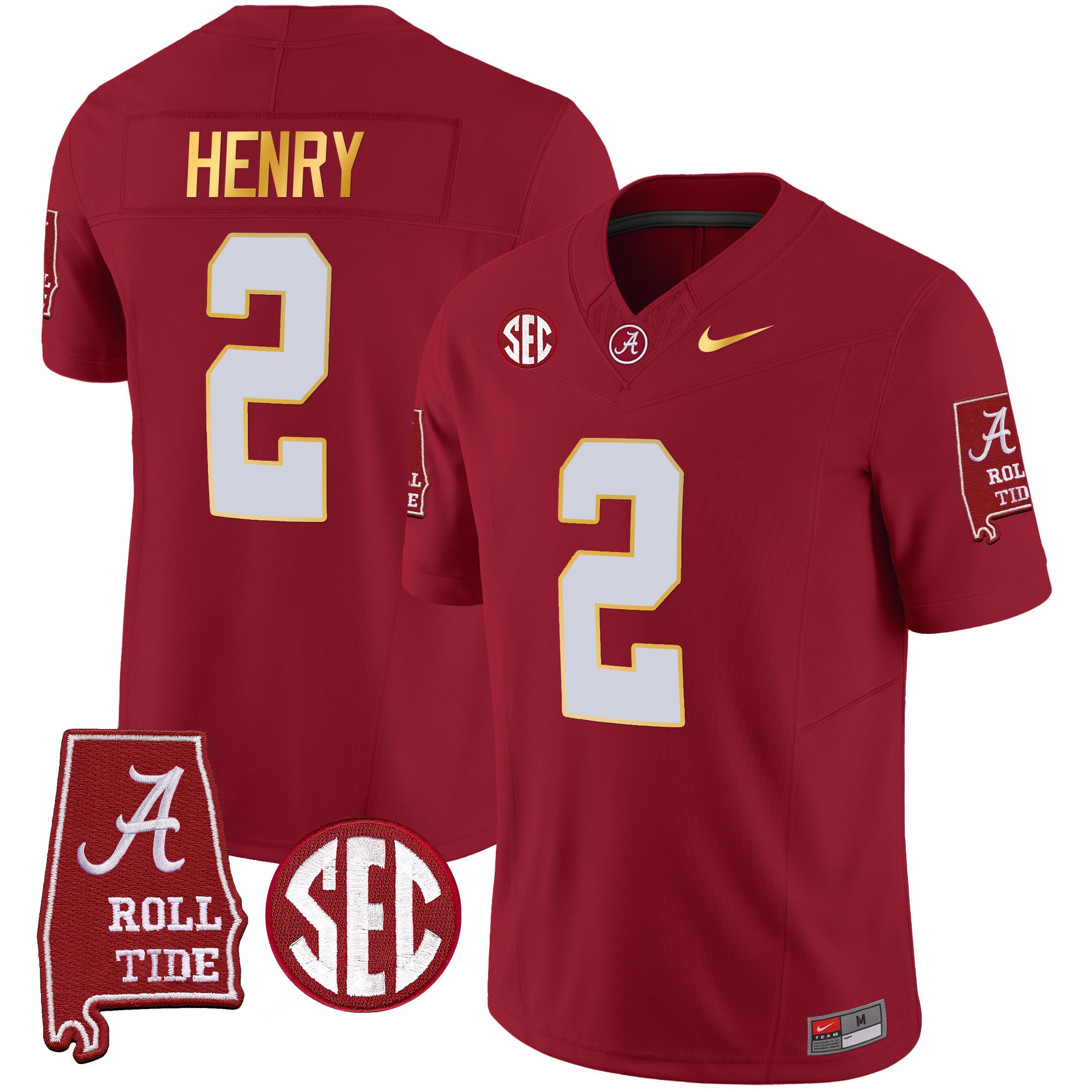 Men's Alabama Crimson Tide Gold Trim Vapor Jersey - Alabama Map - All Stitched
