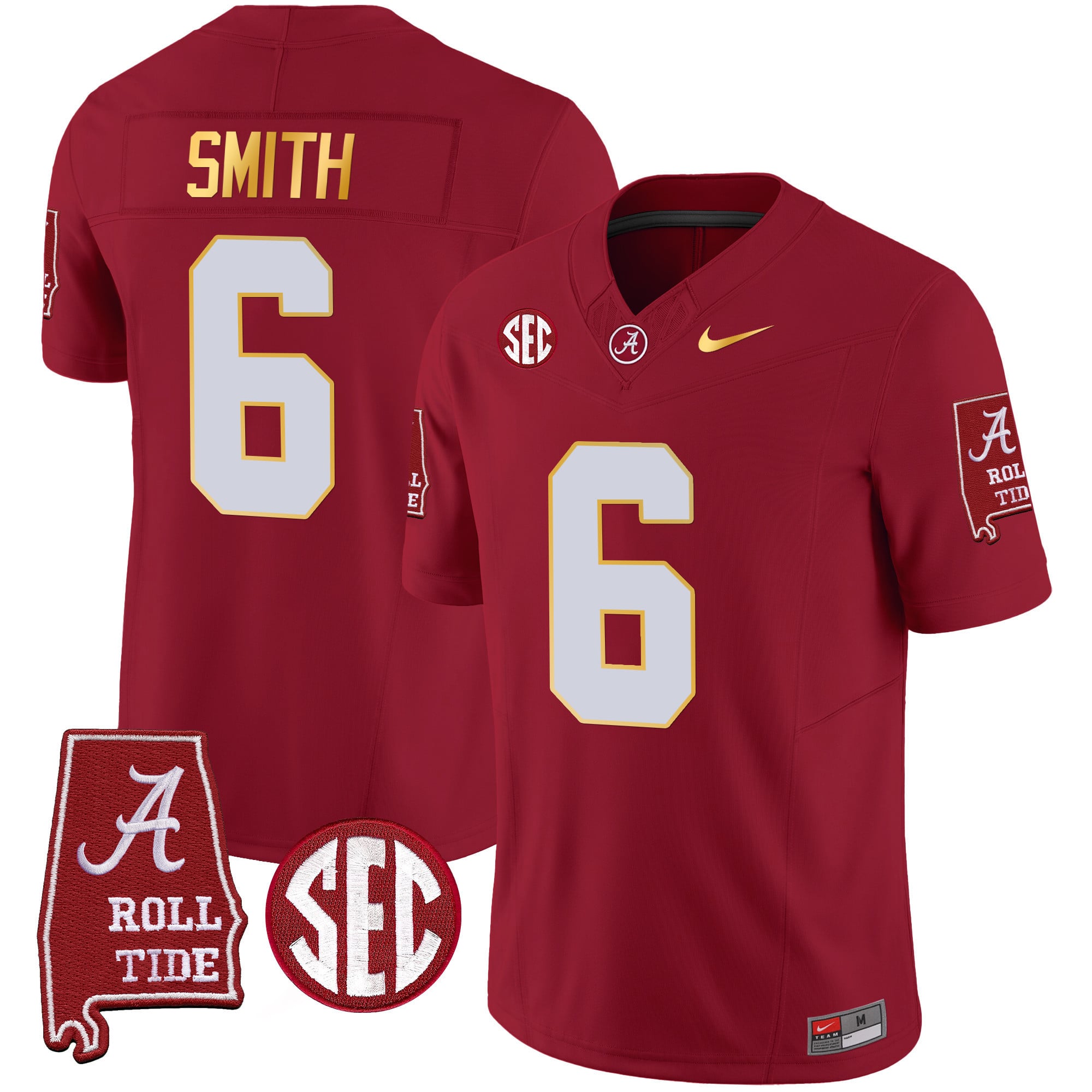 Men's Alabama Crimson Tide Gold Trim Vapor Jersey - Alabama Map - All Stitched