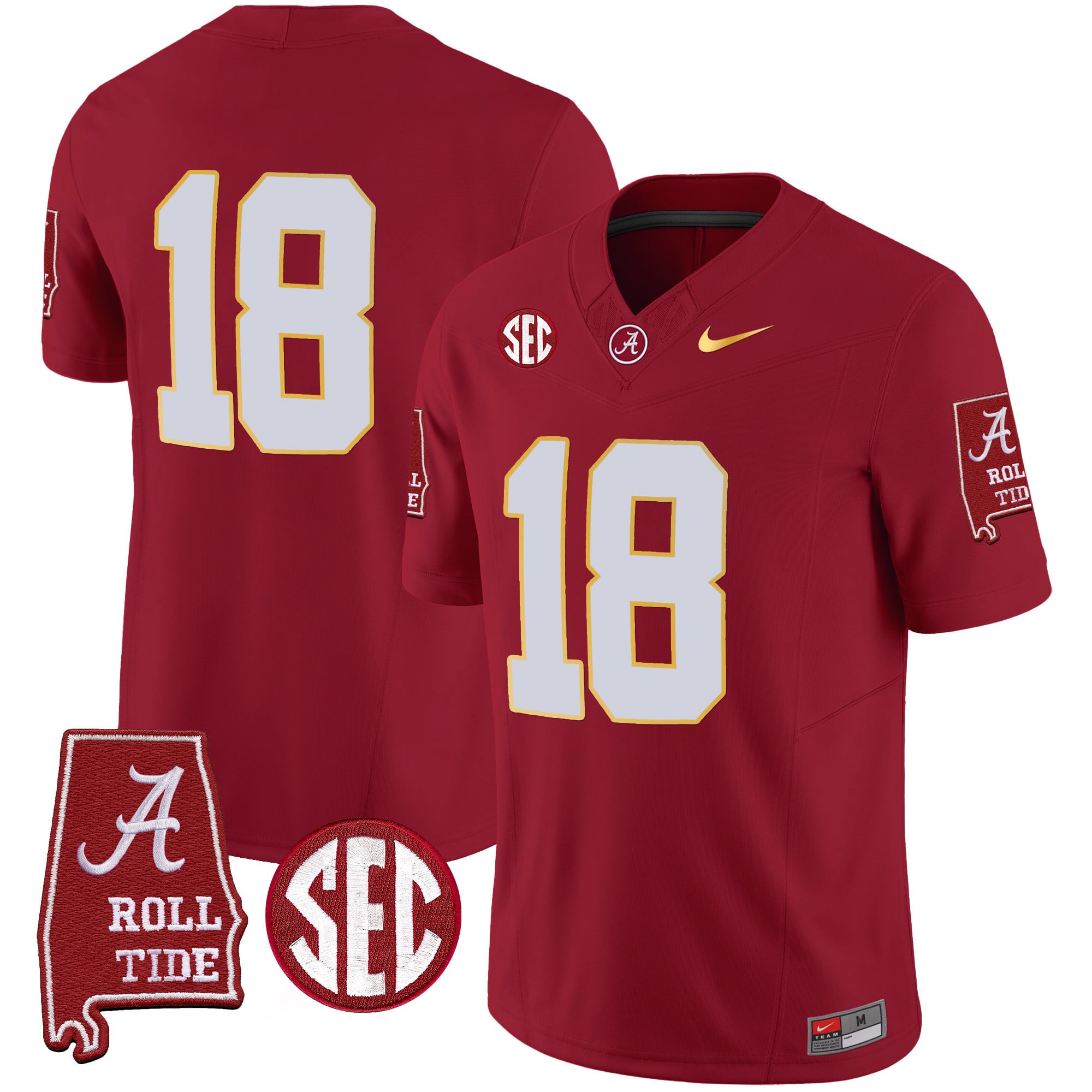 Men's Alabama Crimson Tide Gold Trim Vapor Jersey - Alabama Map - All Stitched