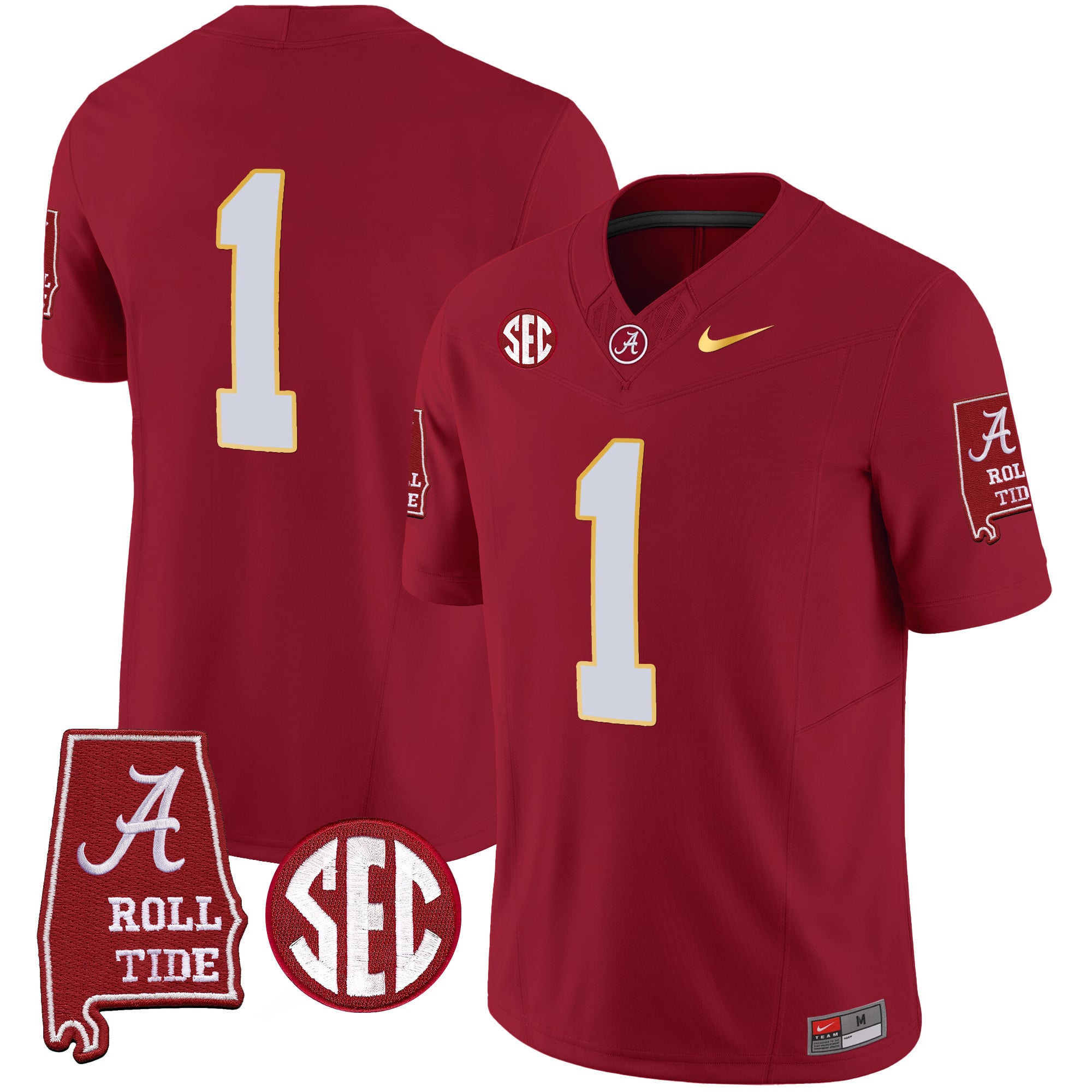 Men's Alabama Crimson Tide Gold Trim Vapor Jersey - Alabama Map - All Stitched