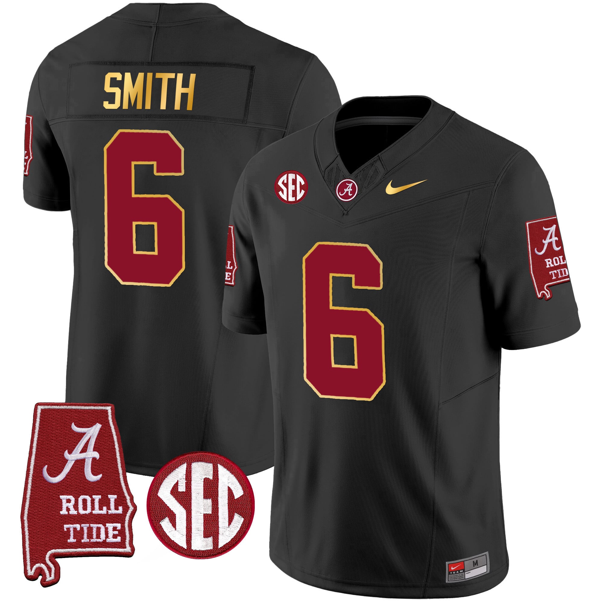 Men's Alabama Crimson Tide Gold Trim Vapor Jersey - Alabama Map - All Stitched