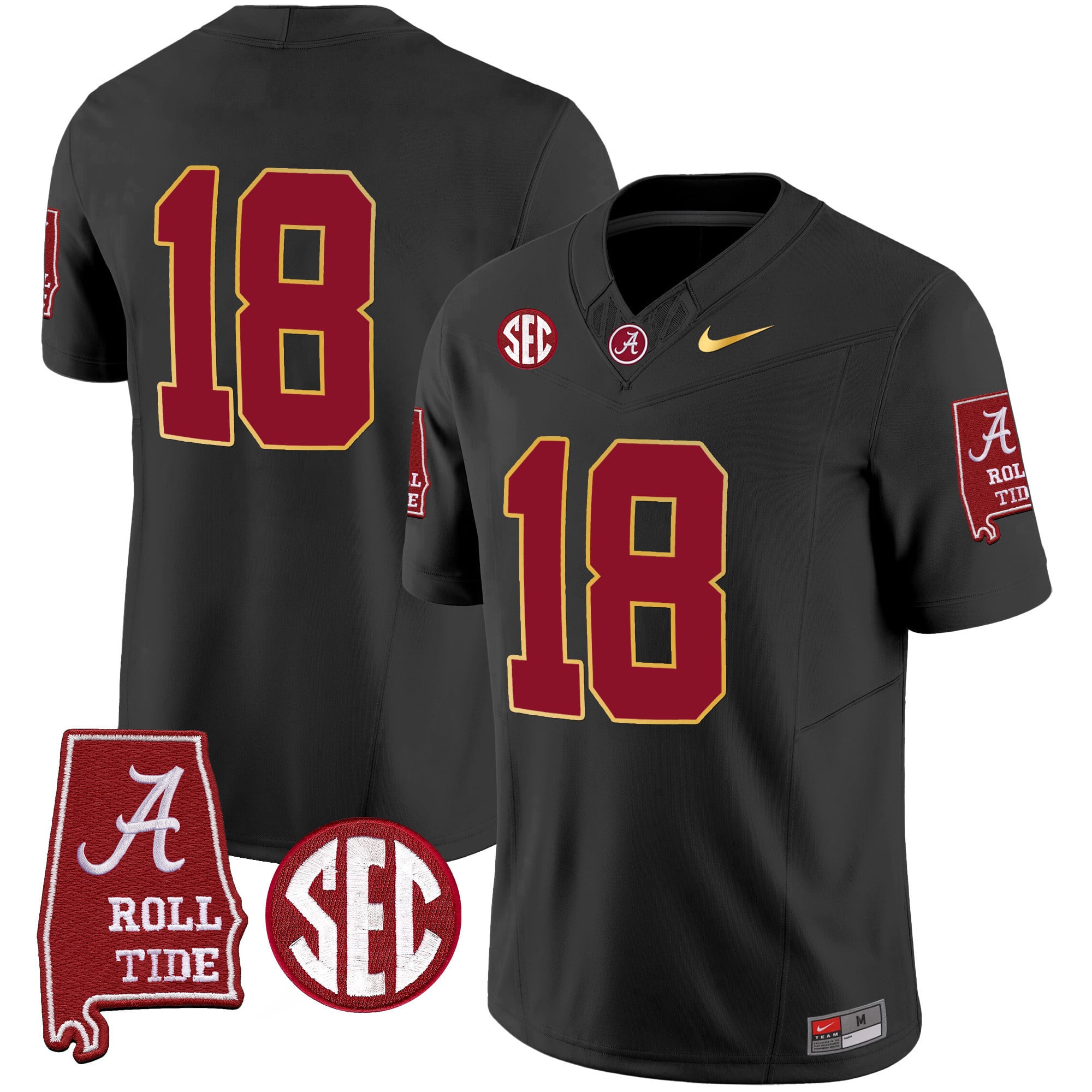 Men's Alabama Crimson Tide Gold Trim Vapor Jersey - Alabama Map - All Stitched