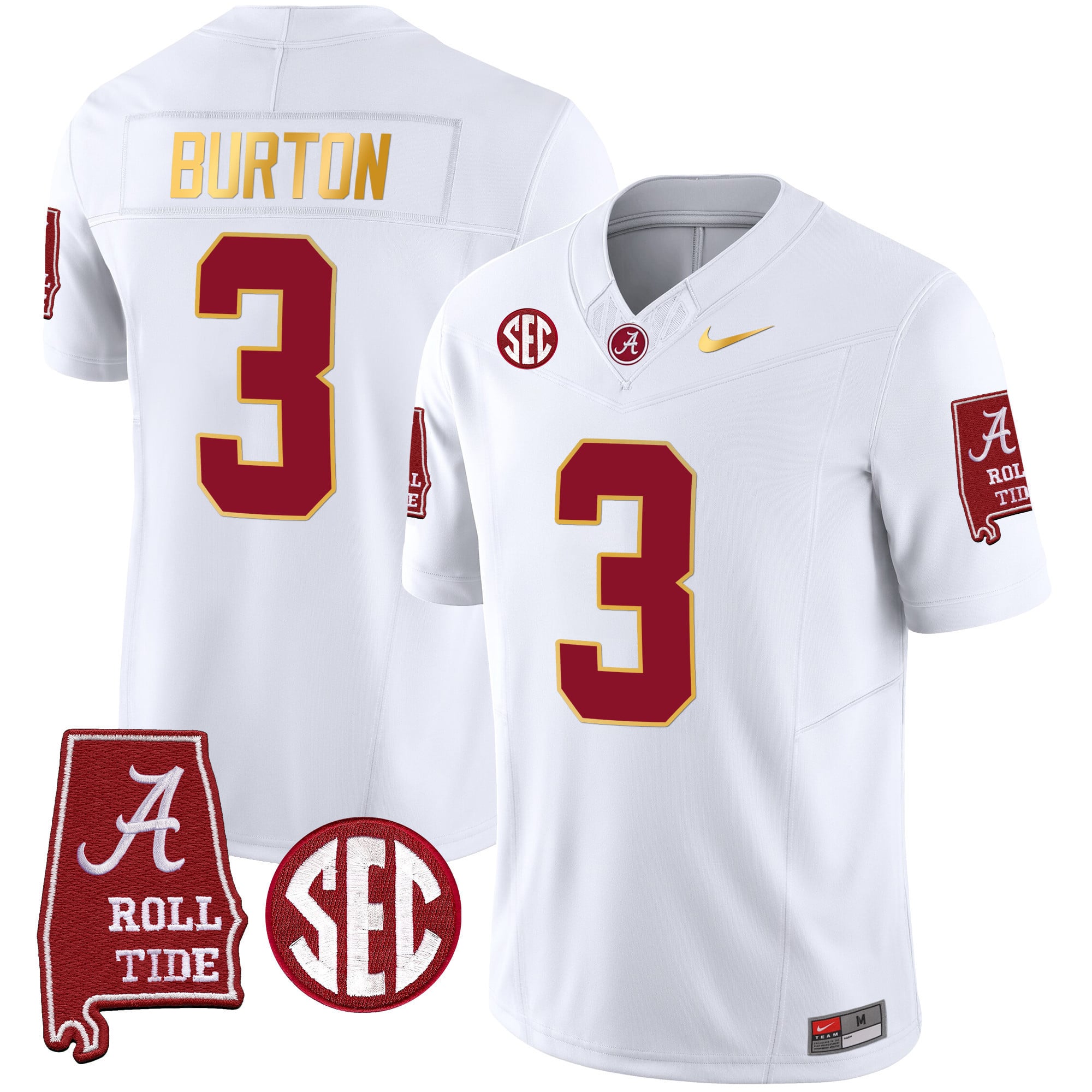Men's Alabama Crimson Tide Gold Trim Vapor Jersey - Alabama Map - All Stitched