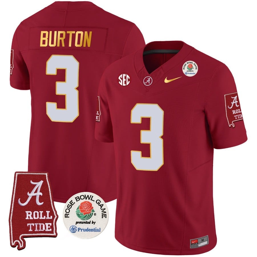 Men's Alabama Crimson Tide Rose Bowl Patch Gold Trim Vapor Limited Jersey - All Stitched