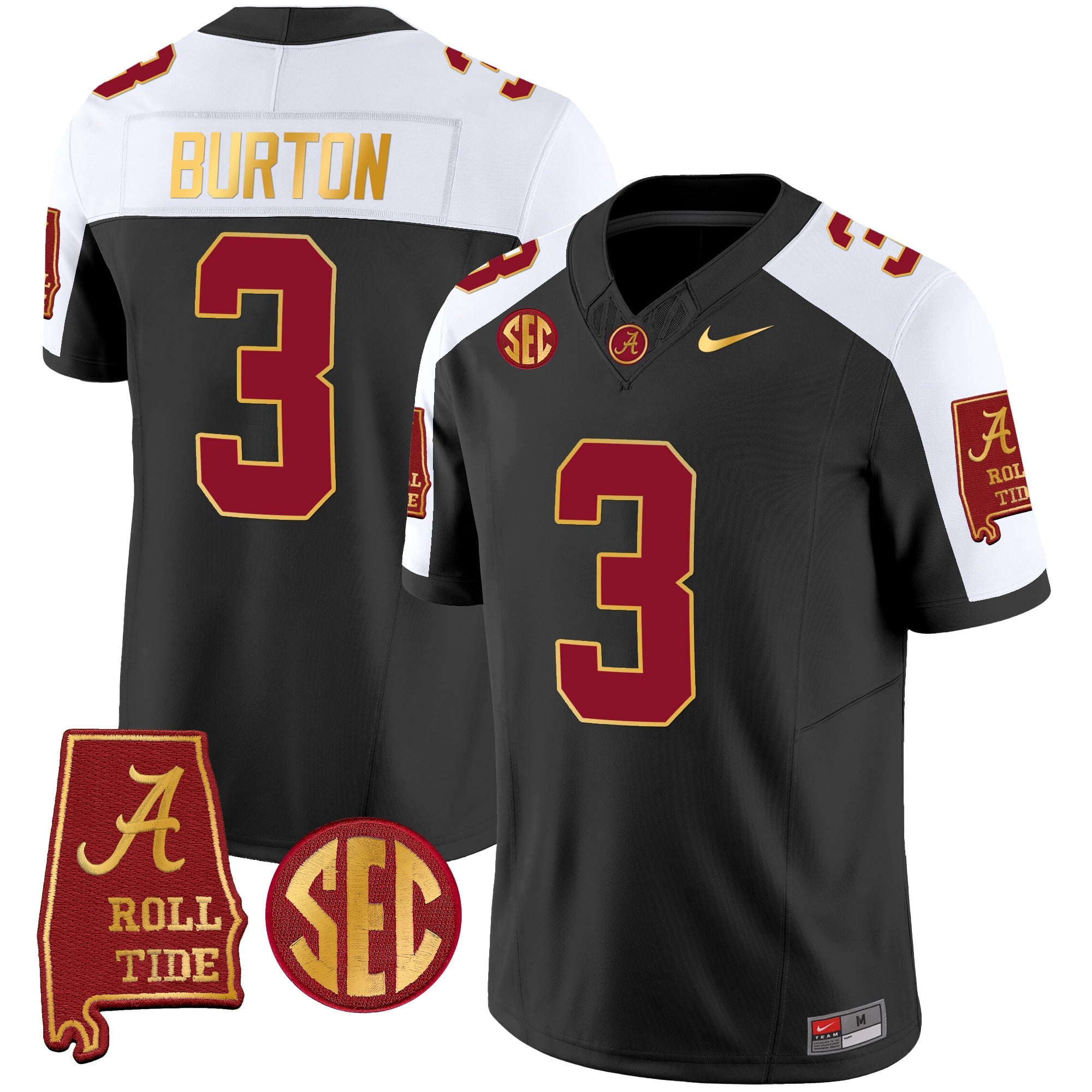 Men's Alabama Crimson Tide Gold Trim Vapor Jersey V2 - Alabama Map - All Stitched