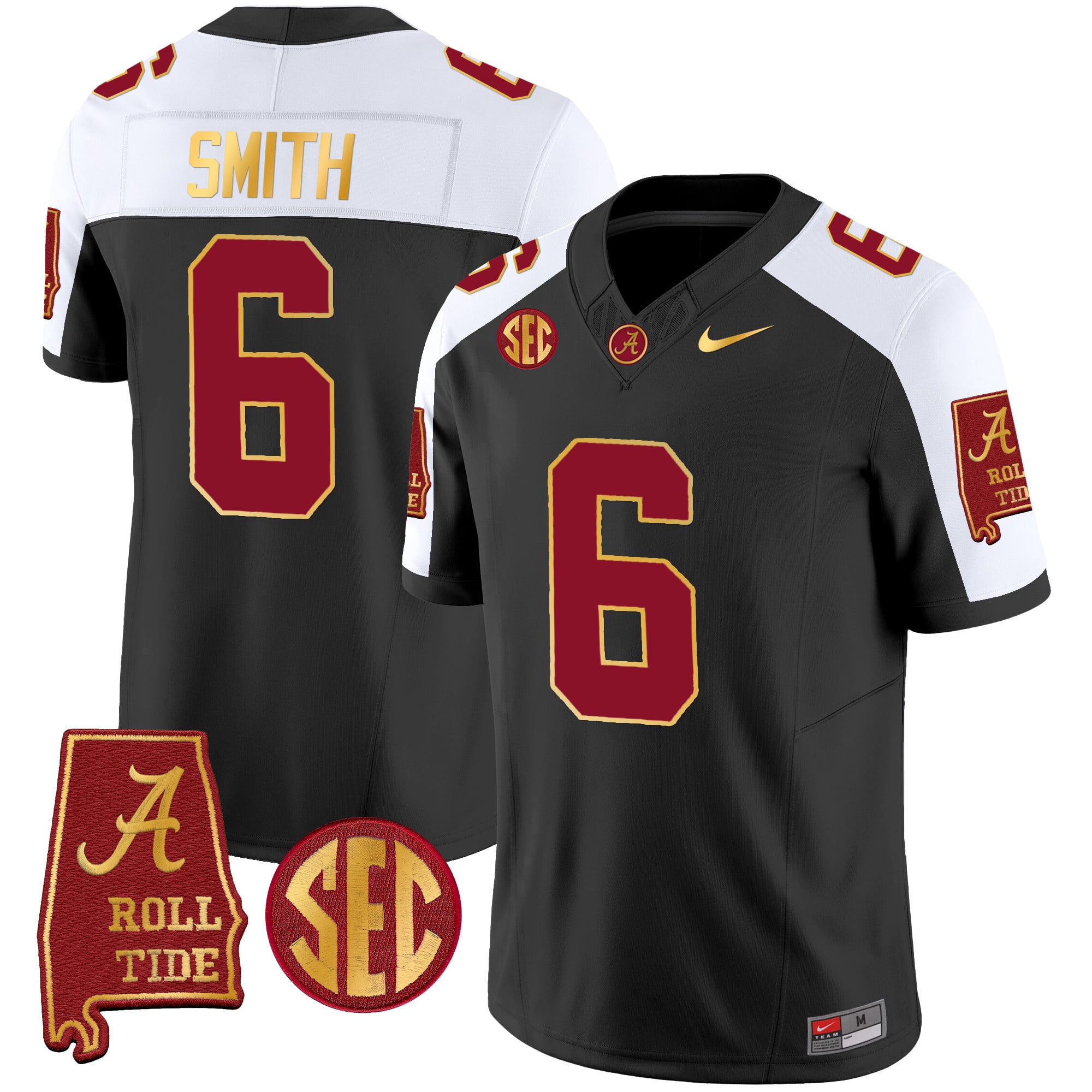 Men's Alabama Crimson Tide Gold Trim Vapor Jersey V2 - Alabama Map - All Stitched