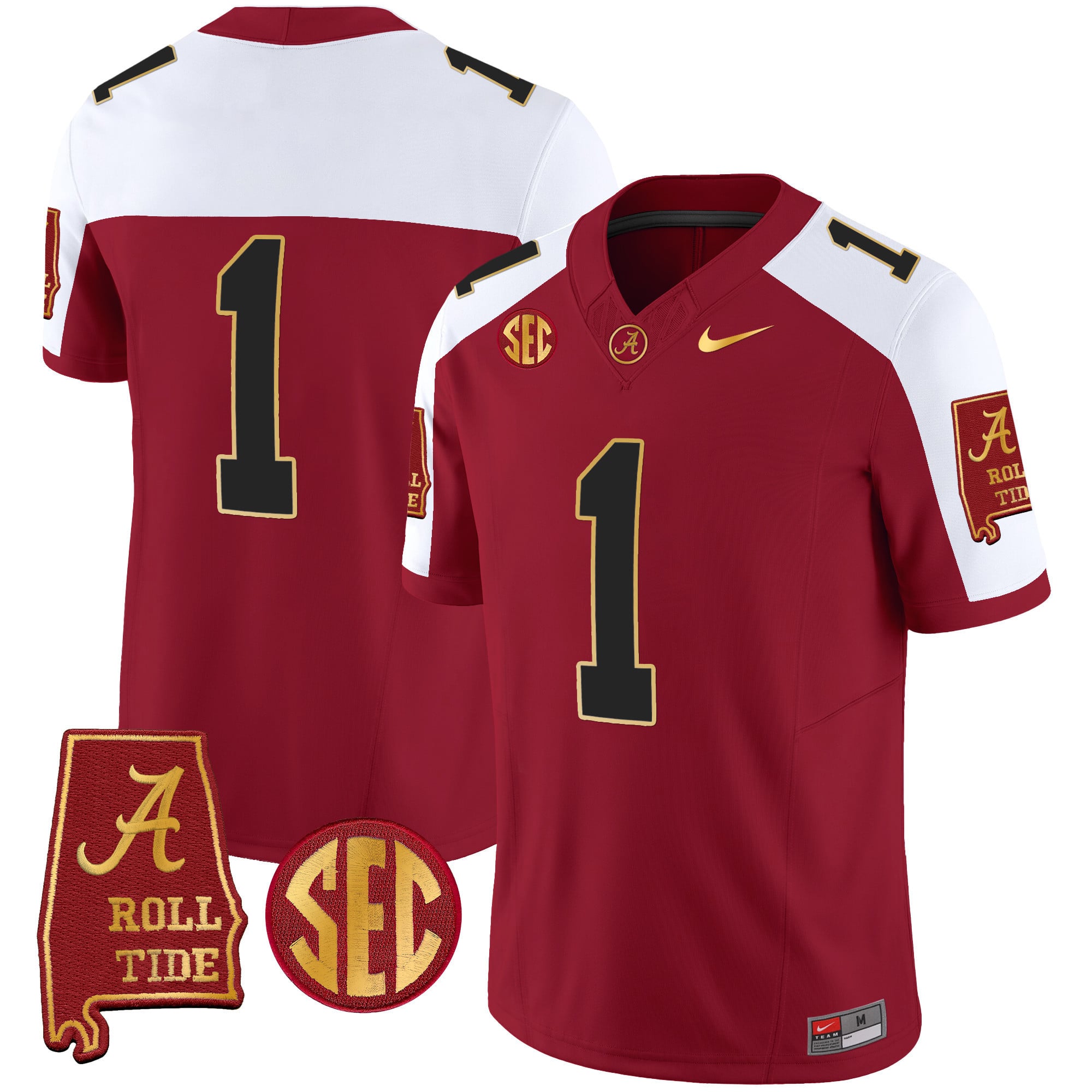 Men's Alabama Crimson Tide Gold Trim Vapor Jersey V2 - Alabama Map - All Stitched