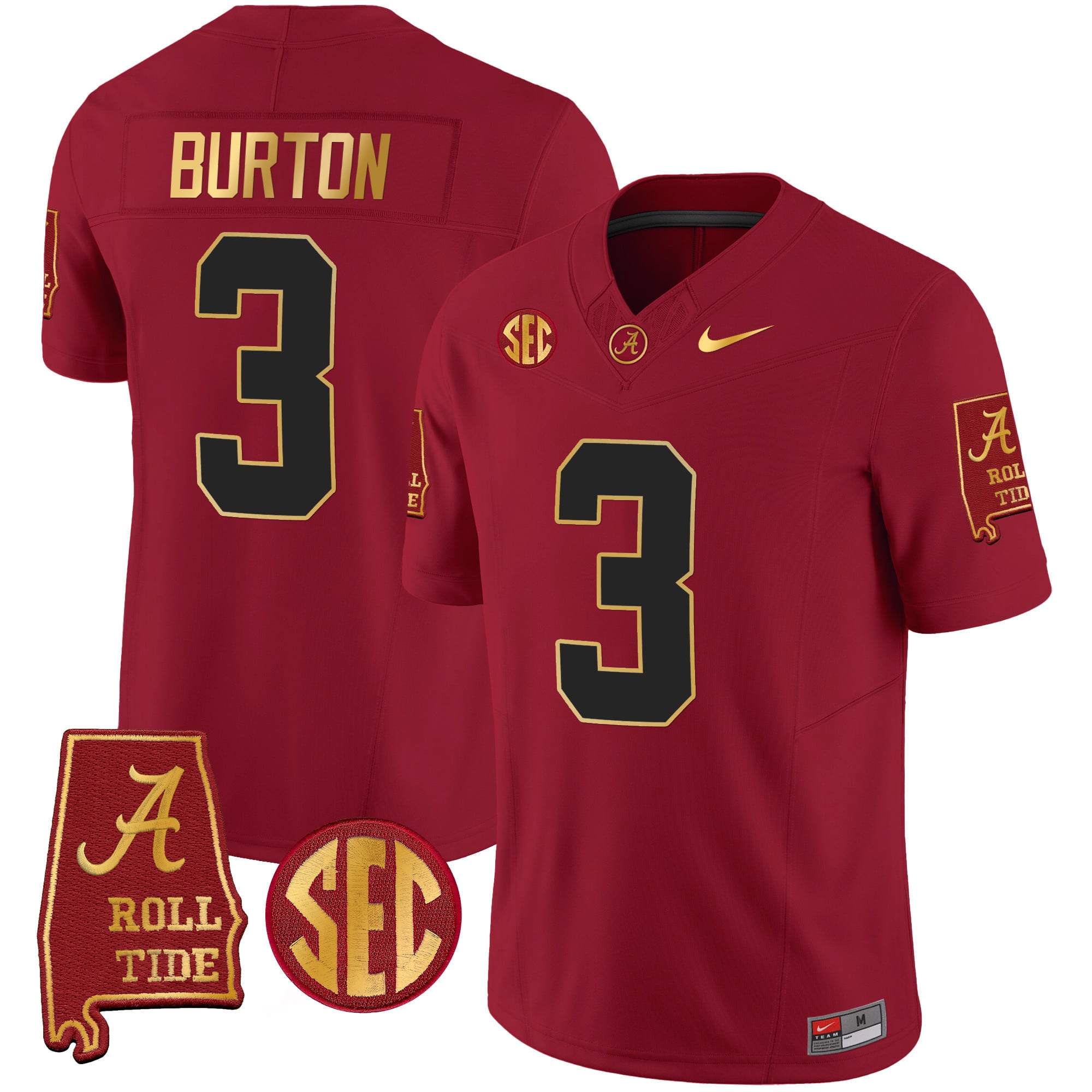 Men's Alabama Crimson Tide Gold Trim Vapor Jersey V2 - Alabama Map - All Stitched