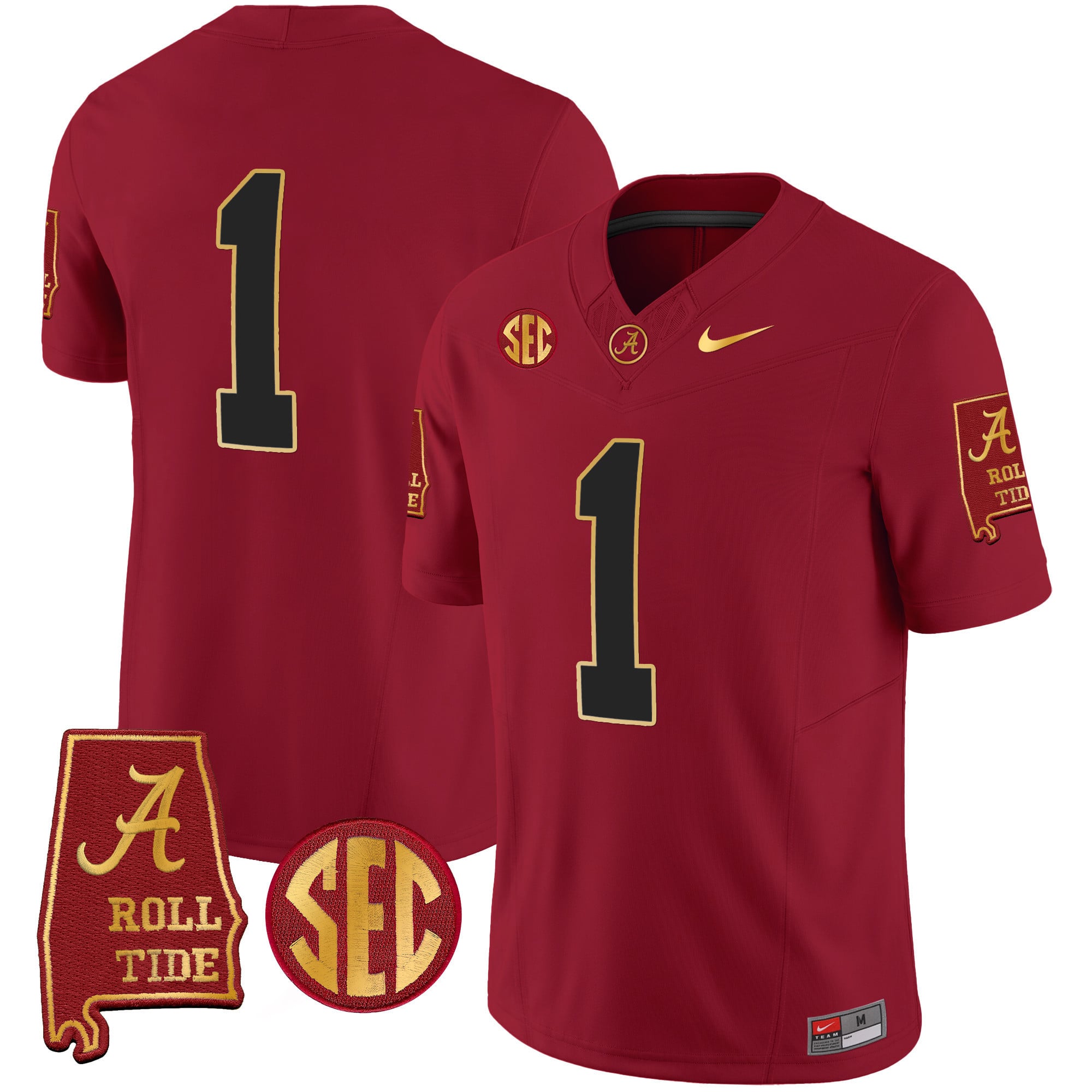 Men's Alabama Crimson Tide Gold Trim Vapor Jersey V2 - Alabama Map - All Stitched