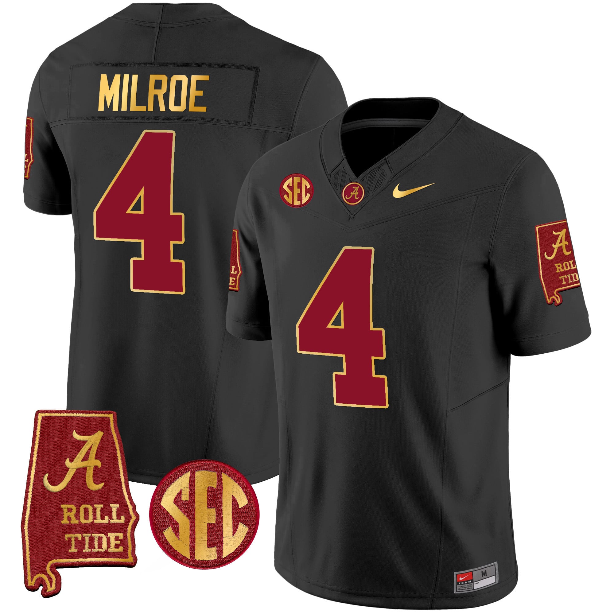 Men's Alabama Crimson Tide Gold Trim Vapor Jersey V2 - Alabama Map - All Stitched