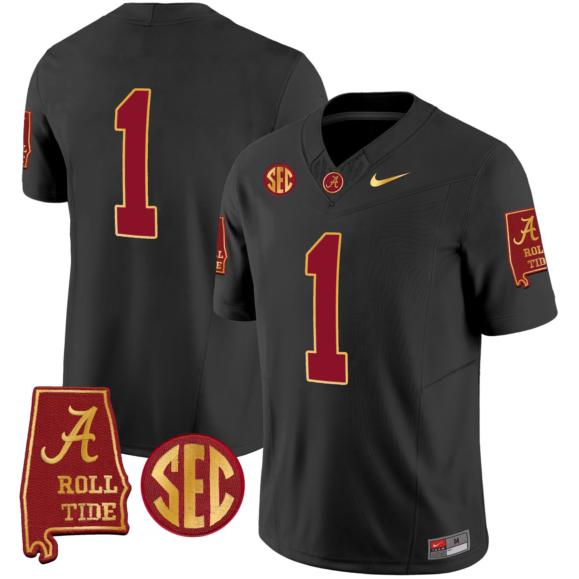 Men's Alabama Crimson Tide Gold Trim Vapor Jersey V2 - Alabama Map - All Stitched