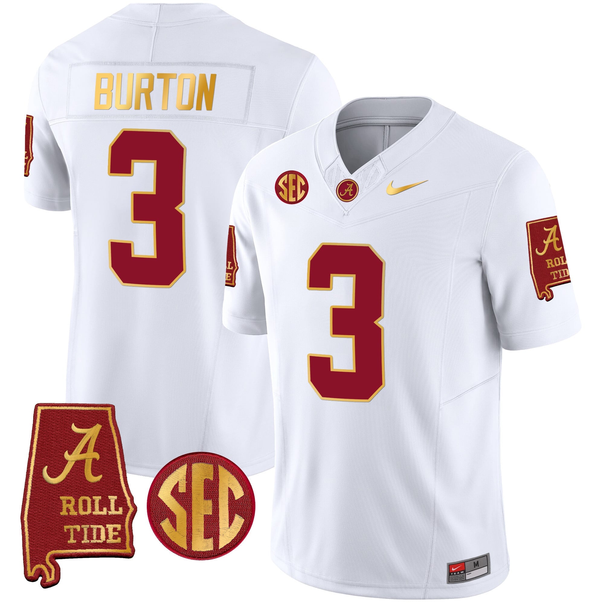 Men's Alabama Crimson Tide Gold Trim Vapor Jersey V2 - Alabama Map - All Stitched