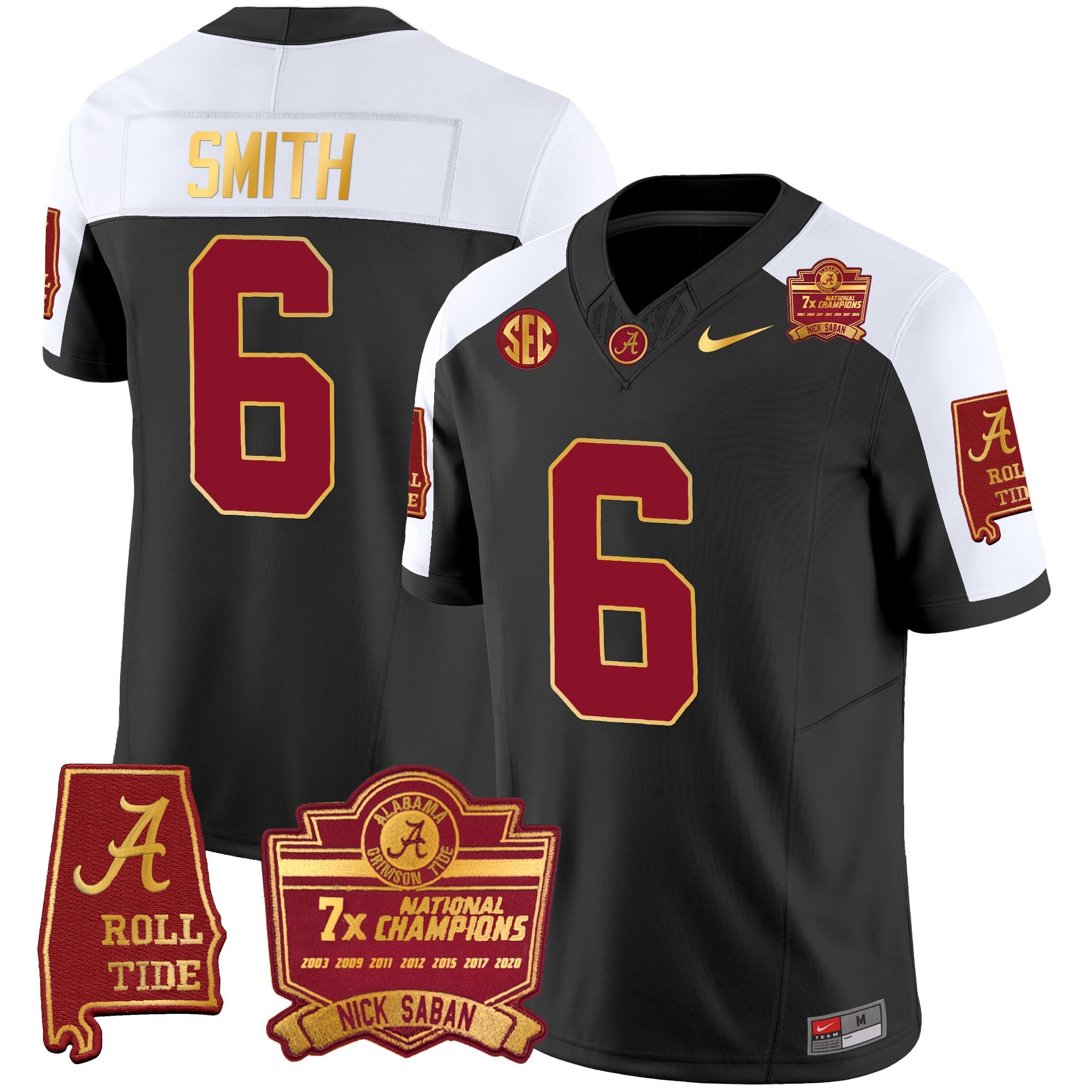 Men's Alabama Crimson Tide Nick Saban 7x Champions Patch Gold Trim Jersey - All Stitched