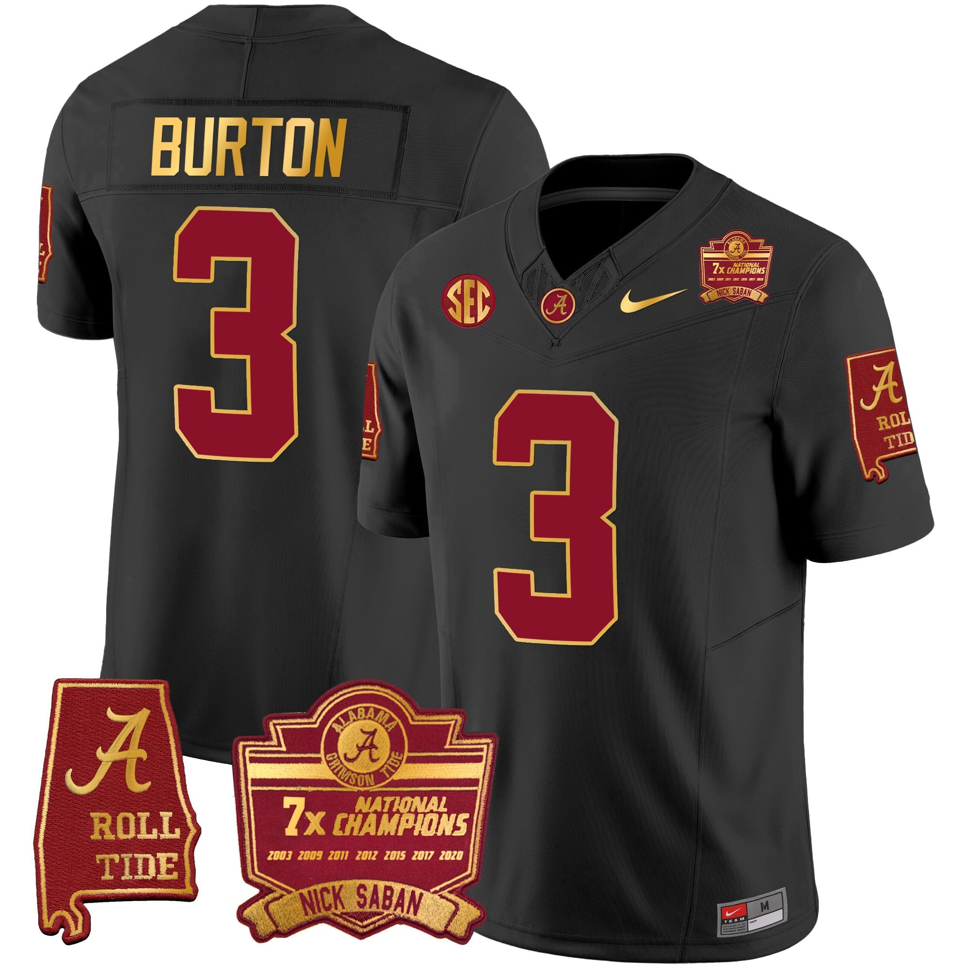 Men's Alabama Crimson Tide Nick Saban 7x Champions Patch Gold Trim Jersey - All Stitched