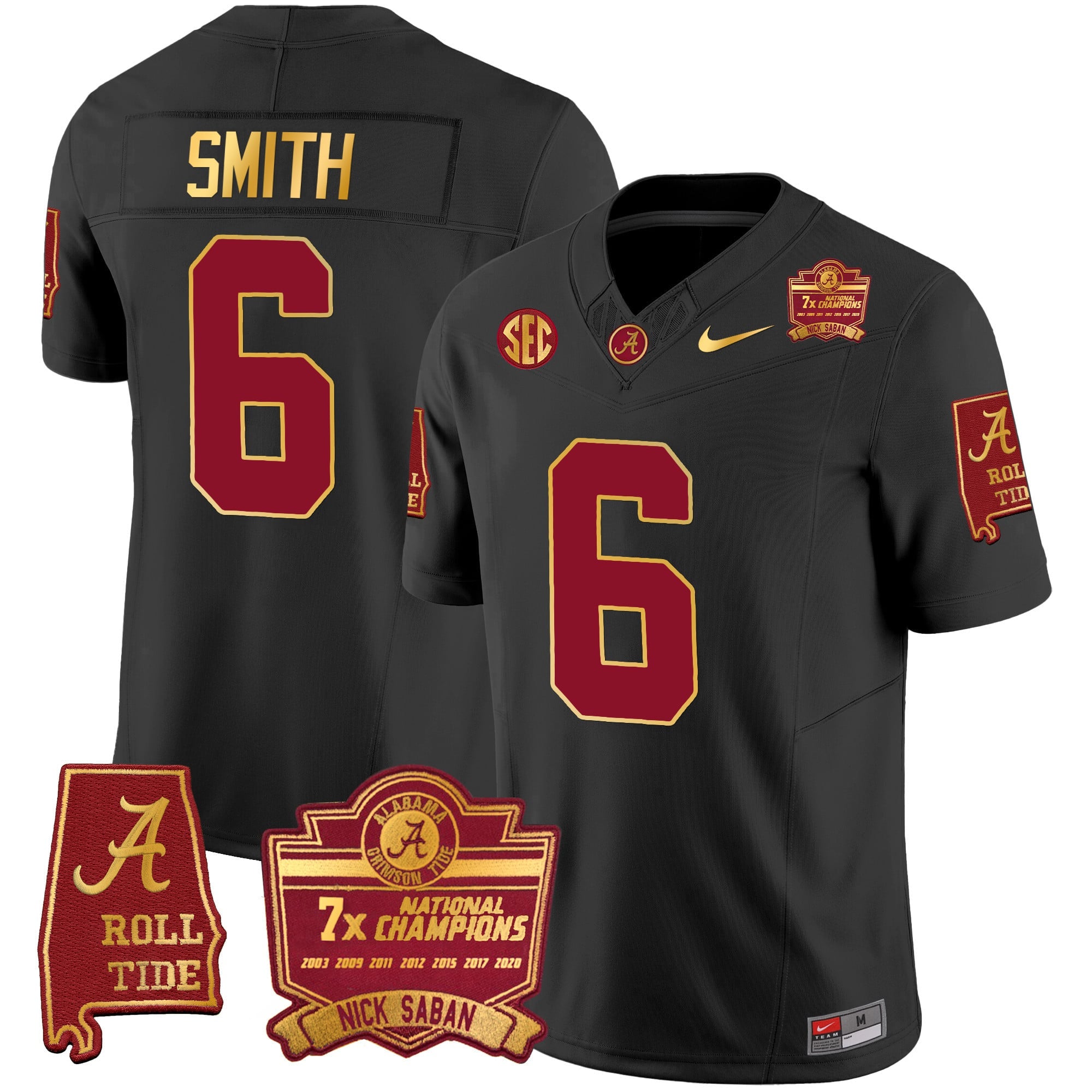 Men's Alabama Crimson Tide Nick Saban 7x Champions Patch Gold Trim Jersey - All Stitched