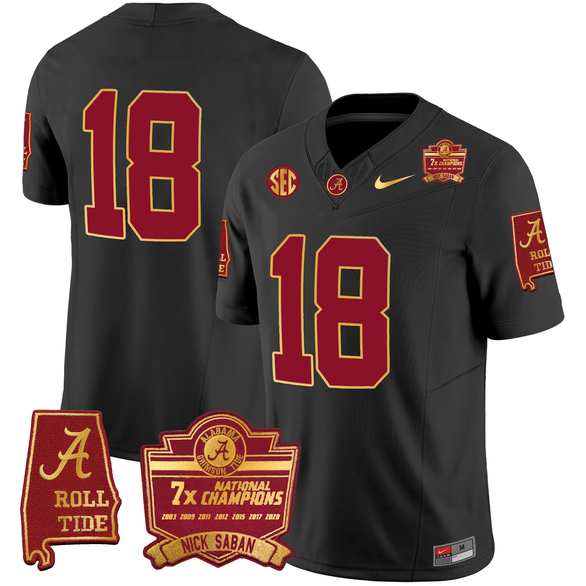 Men's Alabama Crimson Tide Nick Saban 7x Champions Patch Gold Trim Jersey - All Stitched