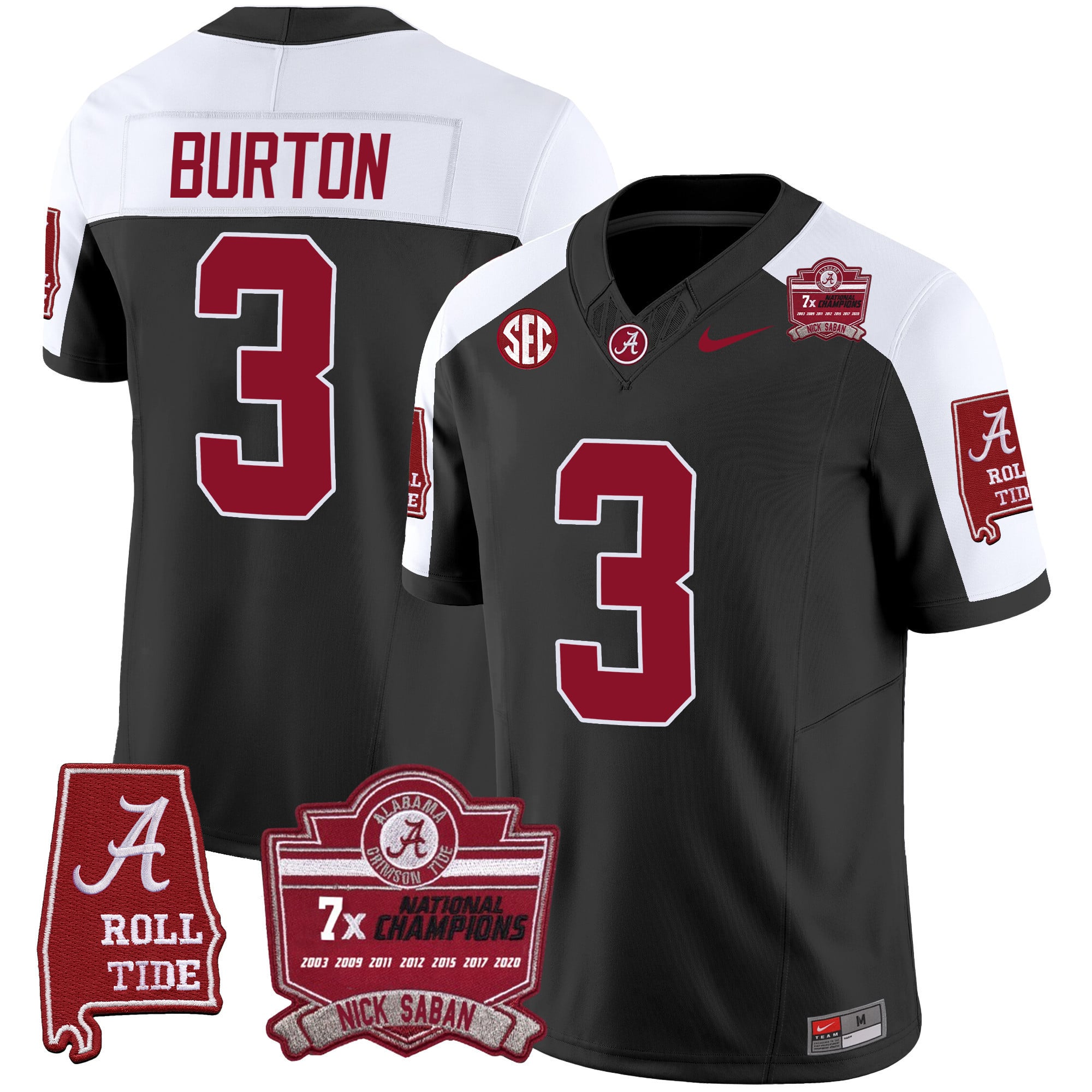 Men's Alabama Crimson Tide Nick Saban 7x Champions Patch Vapor Jersey - All Stitched