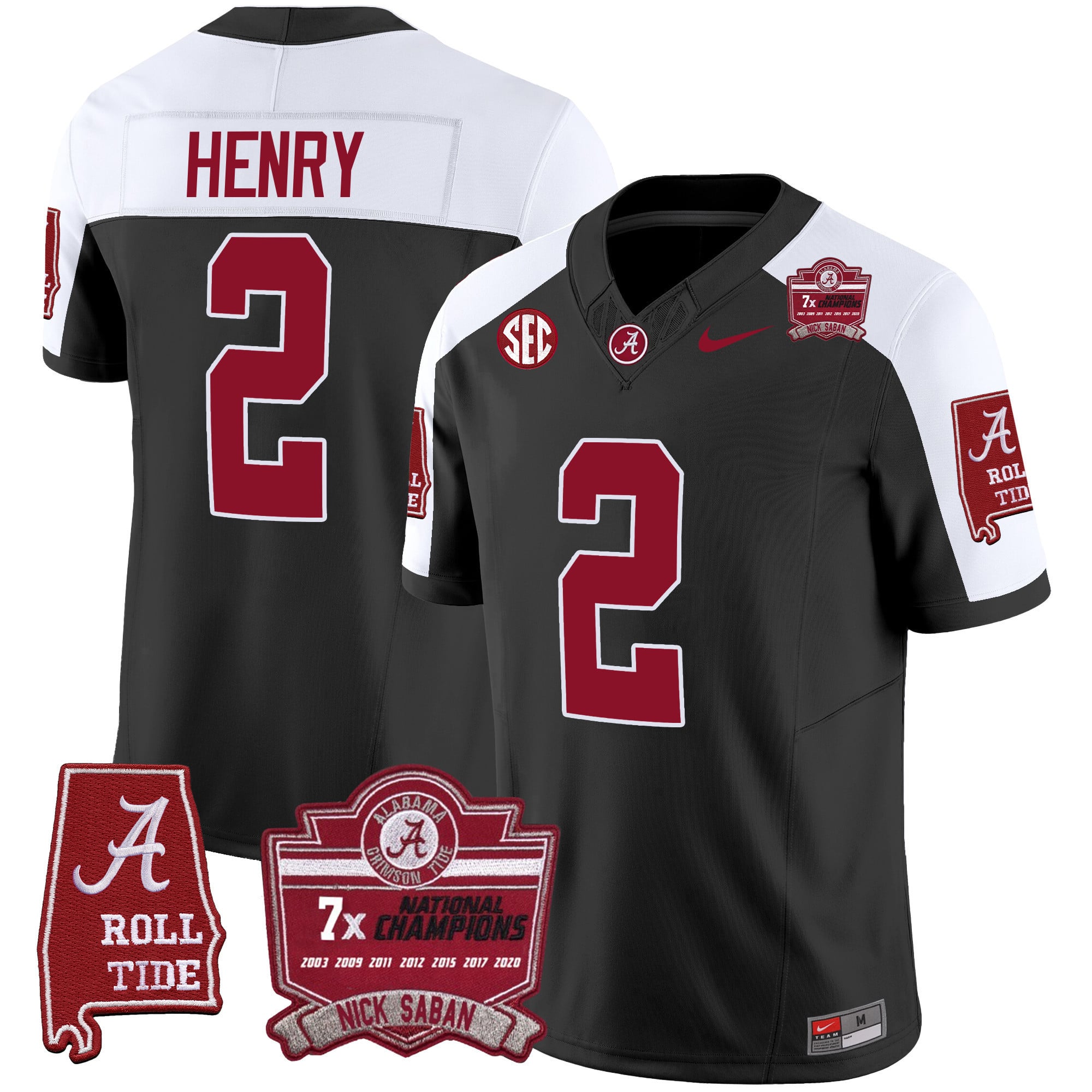 Men's Alabama Crimson Tide Nick Saban 7x Champions Patch Vapor Jersey - All Stitched