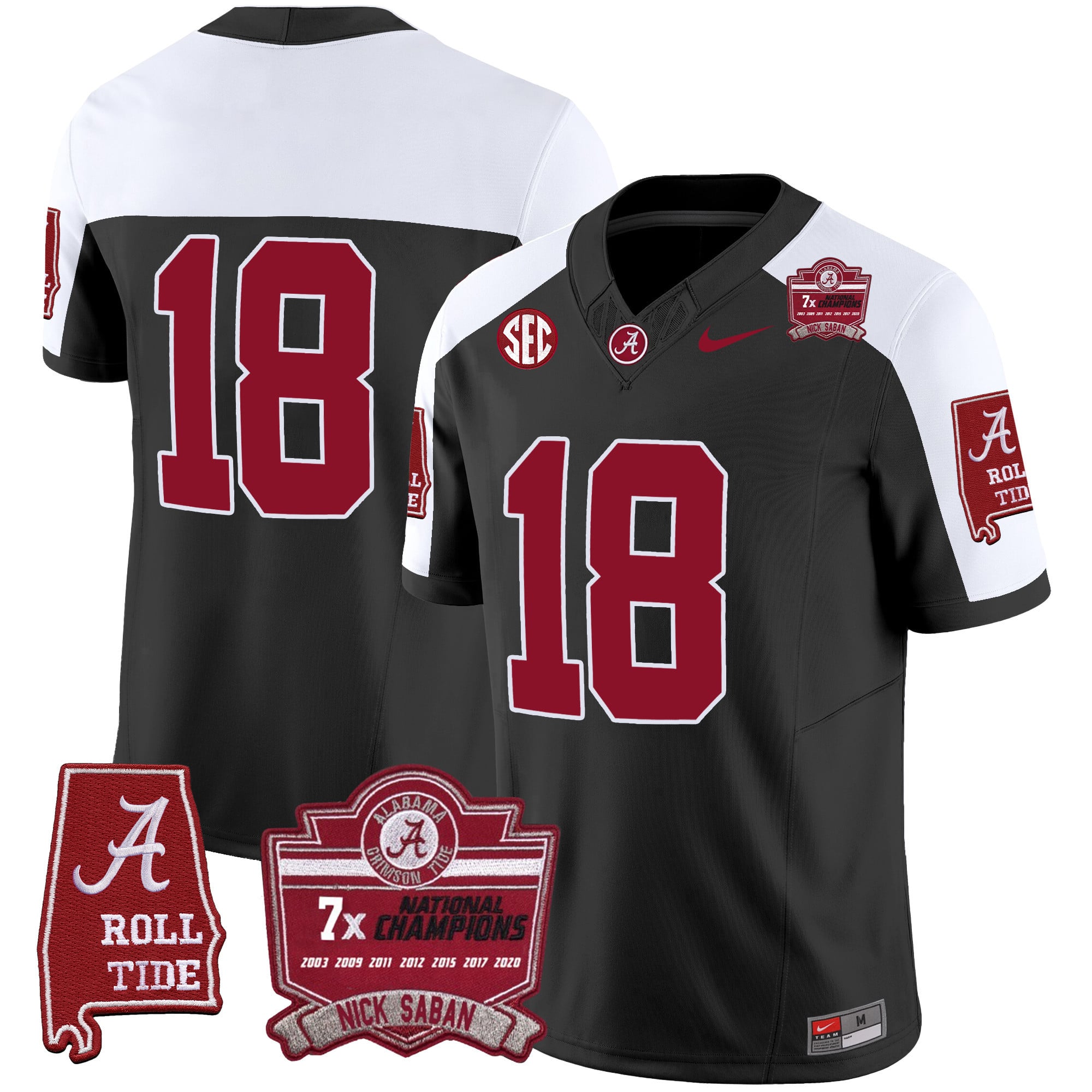Men's Alabama Crimson Tide Nick Saban 7x Champions Patch Vapor Jersey - All Stitched