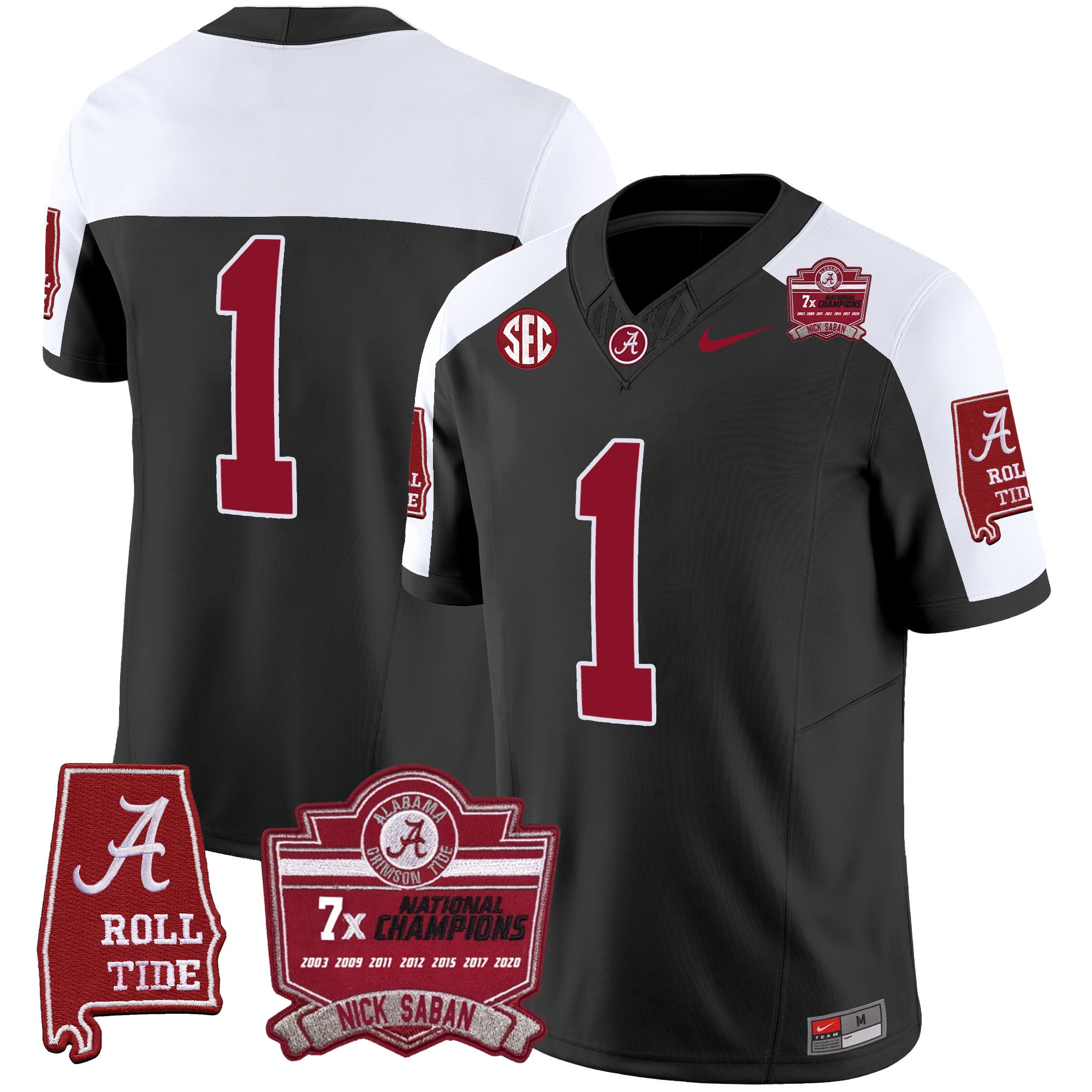 Men's Alabama Crimson Tide Nick Saban 7x Champions Patch Vapor Jersey - All Stitched