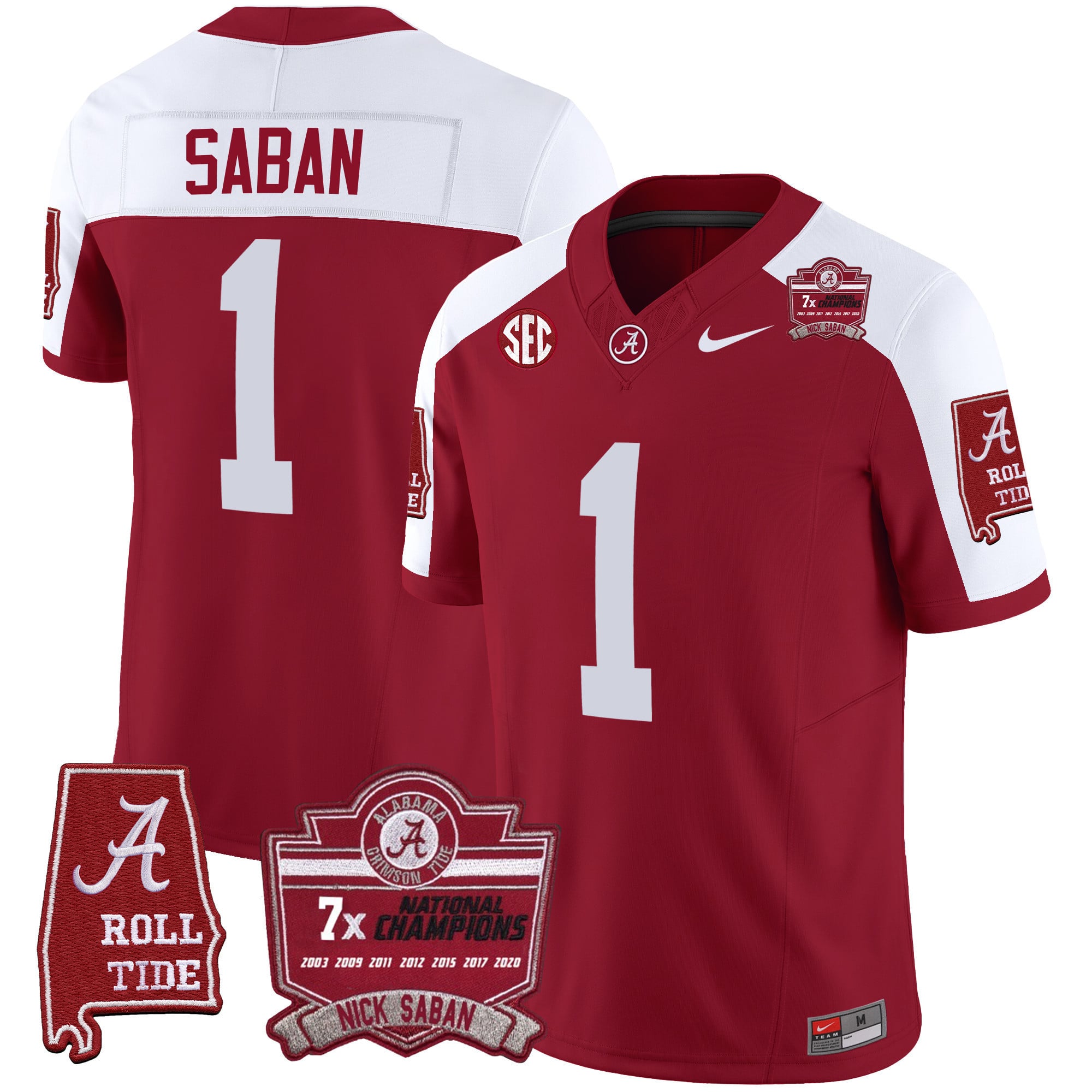 Men's Alabama Crimson Tide Nick Saban 7x Champions Patch Vapor Jersey - All Stitched