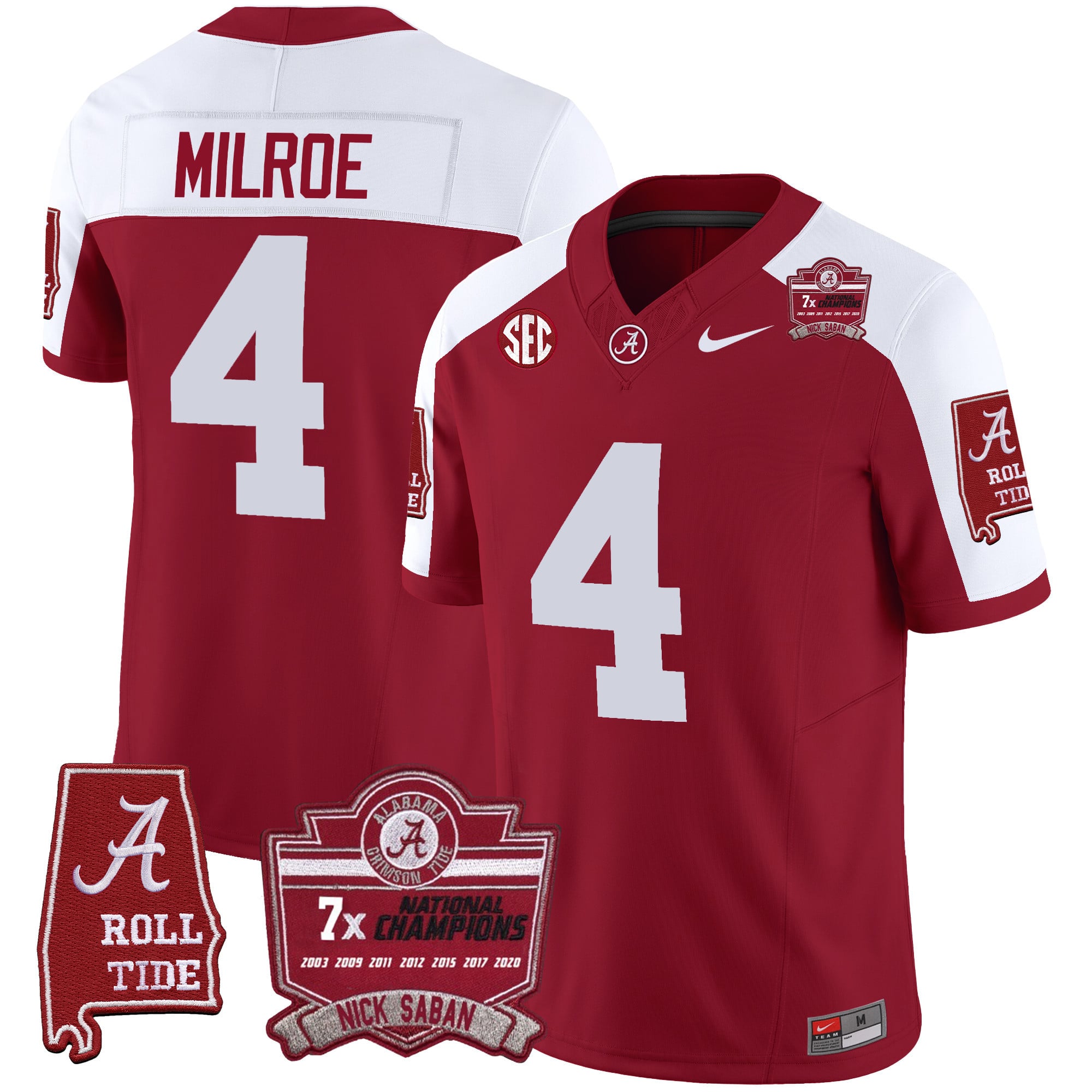 Men's Alabama Crimson Tide Nick Saban 7x Champions Patch Vapor Jersey - All Stitched