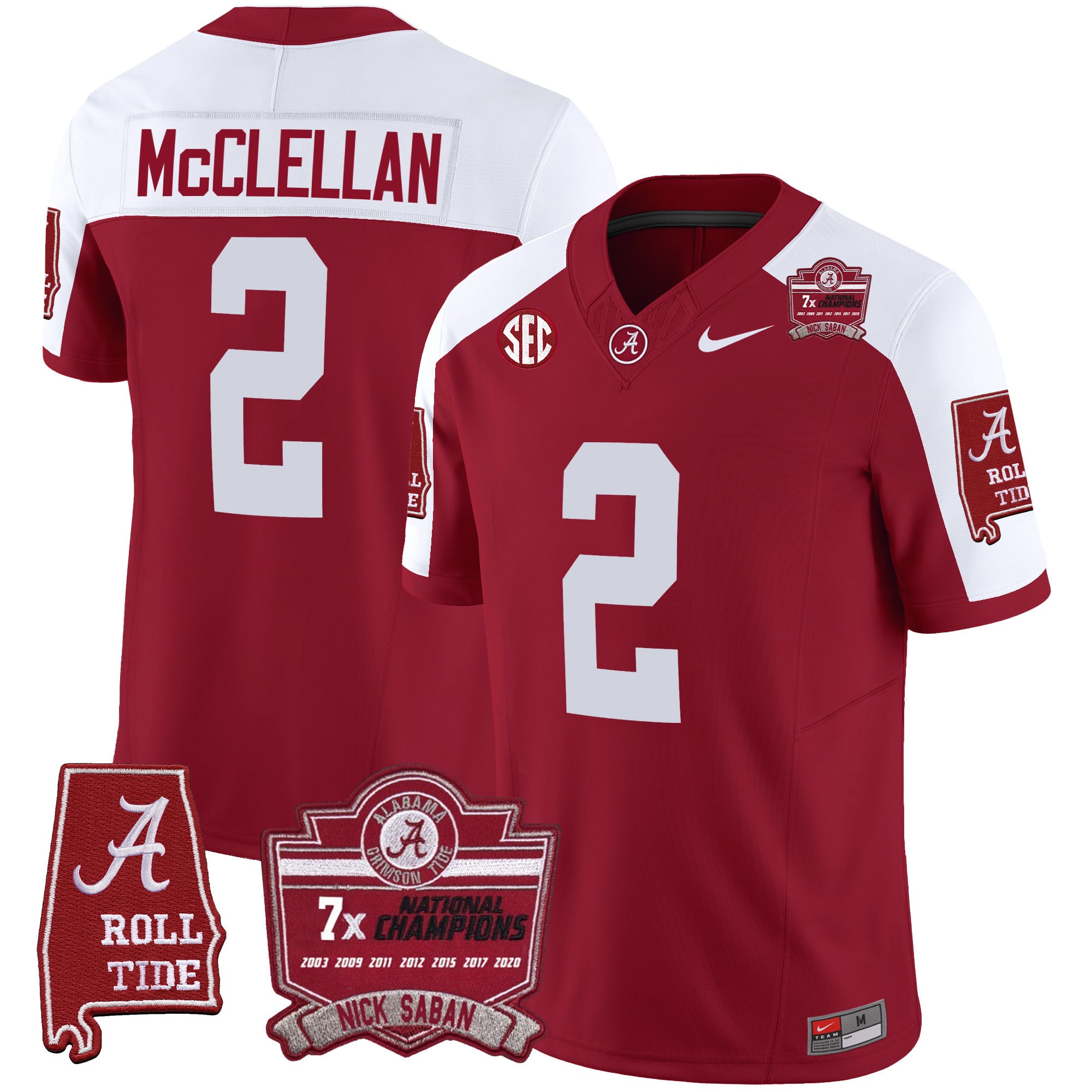 Men's Alabama Crimson Tide Nick Saban 7x Champions Patch Vapor Jersey - All Stitched