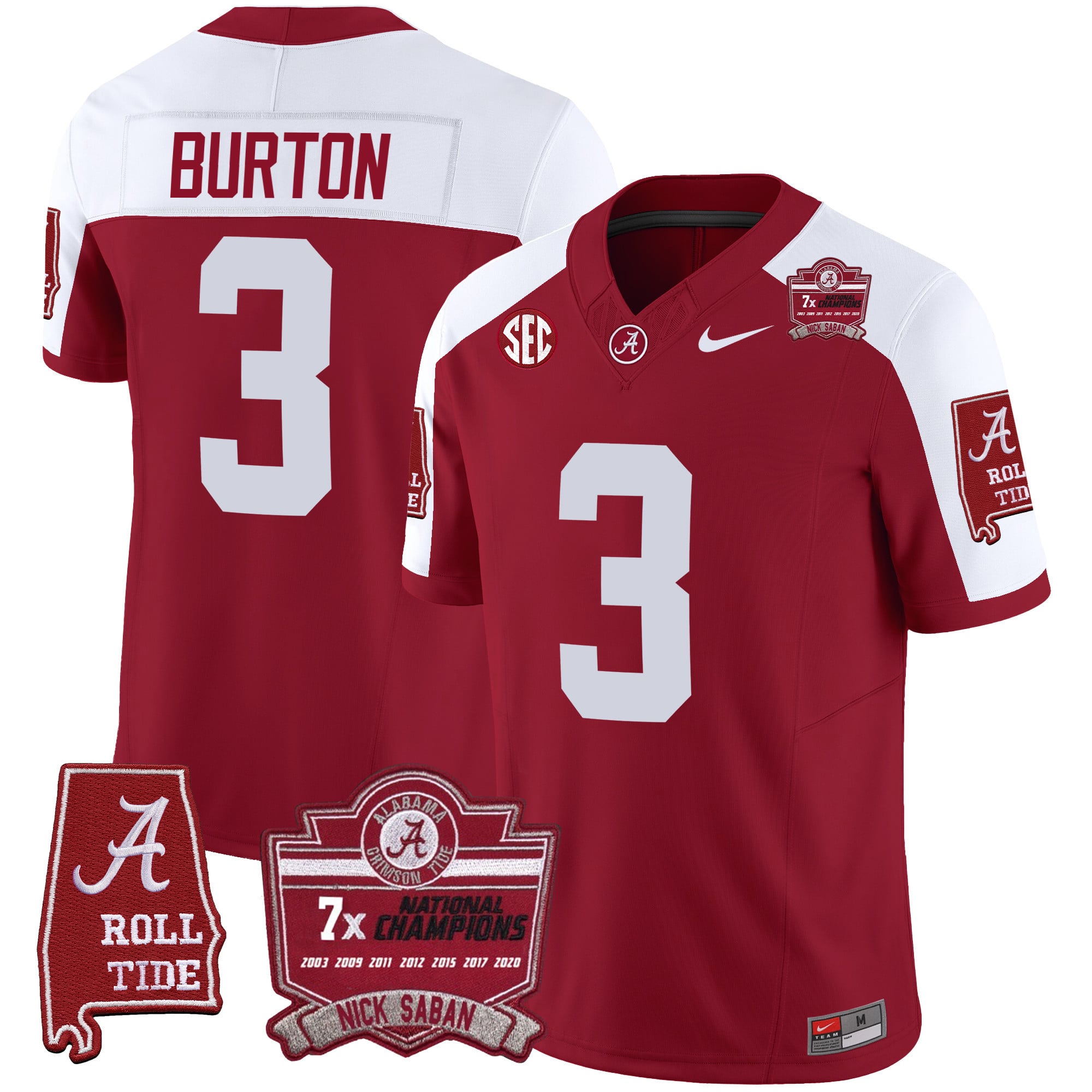 Men's Alabama Crimson Tide Nick Saban 7x Champions Patch Vapor Jersey - All Stitched