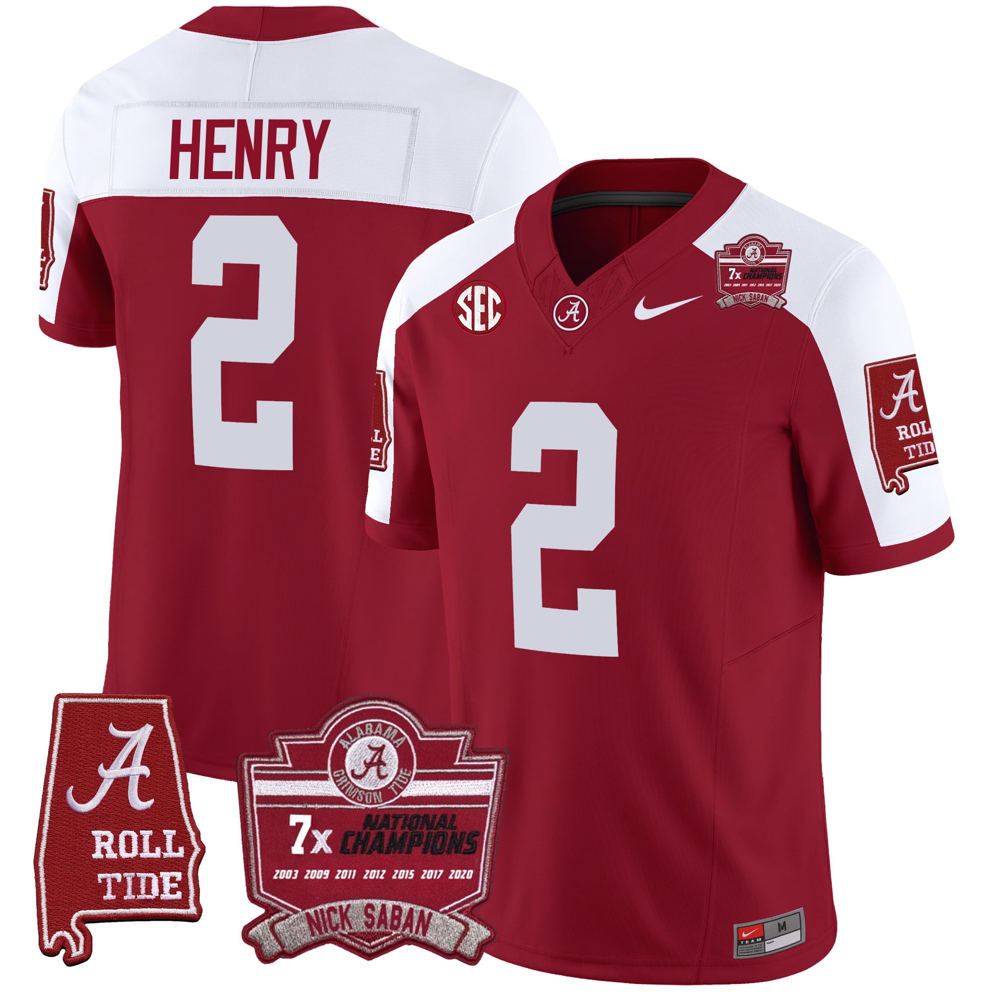 Men's Alabama Crimson Tide Nick Saban 7x Champions Patch Vapor Jersey - All Stitched