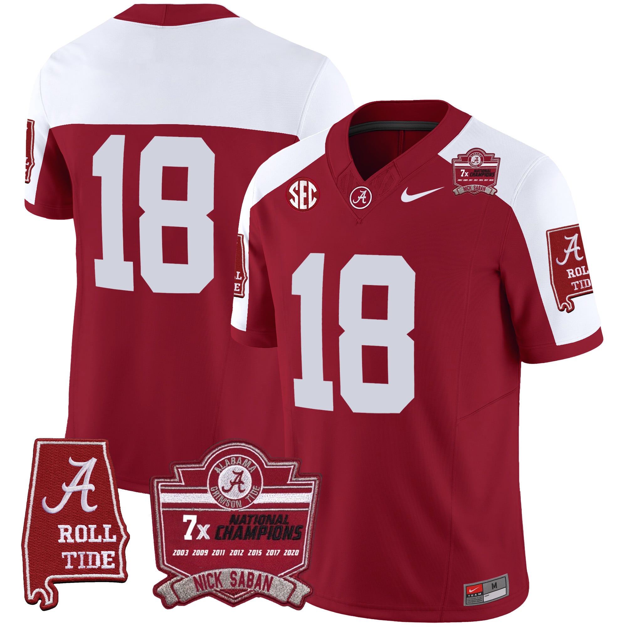 Men's Alabama Crimson Tide Nick Saban 7x Champions Patch Vapor Jersey - All Stitched