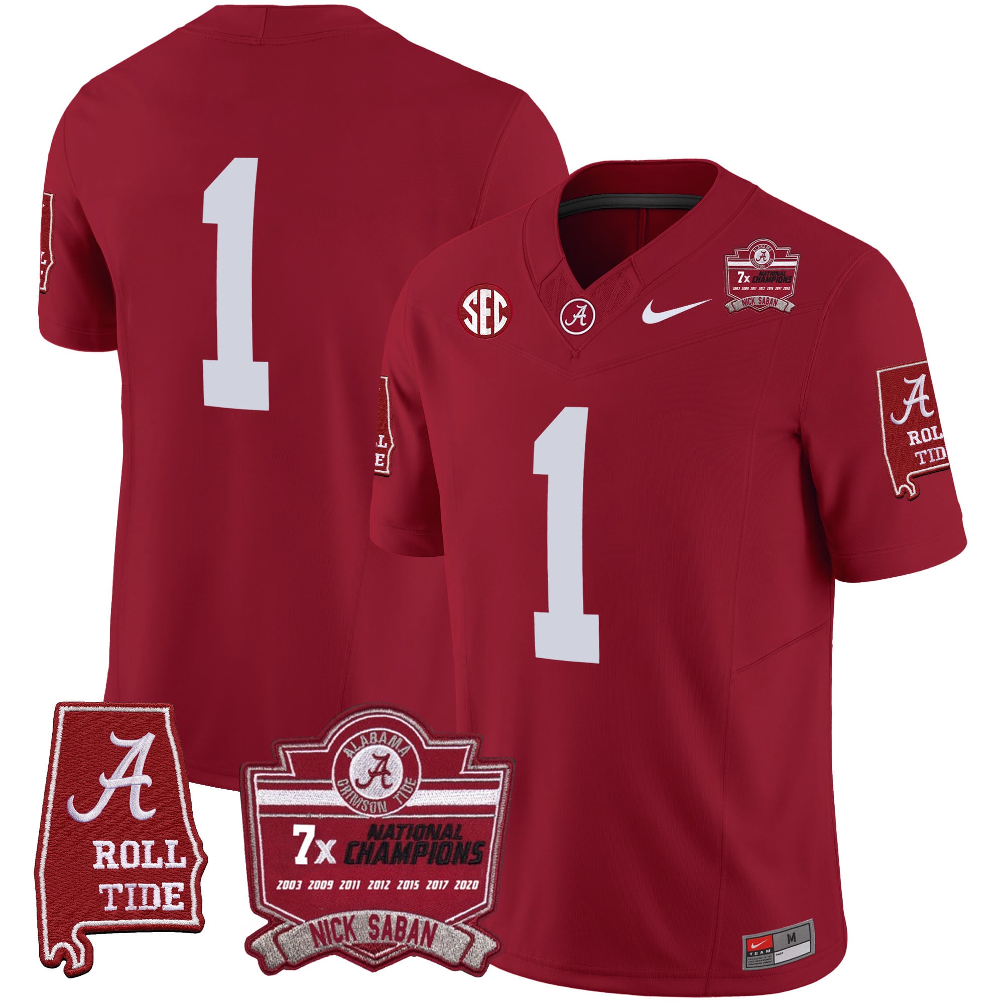 Men's Alabama Crimson Tide Nick Saban 7x Champions Patch Vapor Jersey - All Stitched