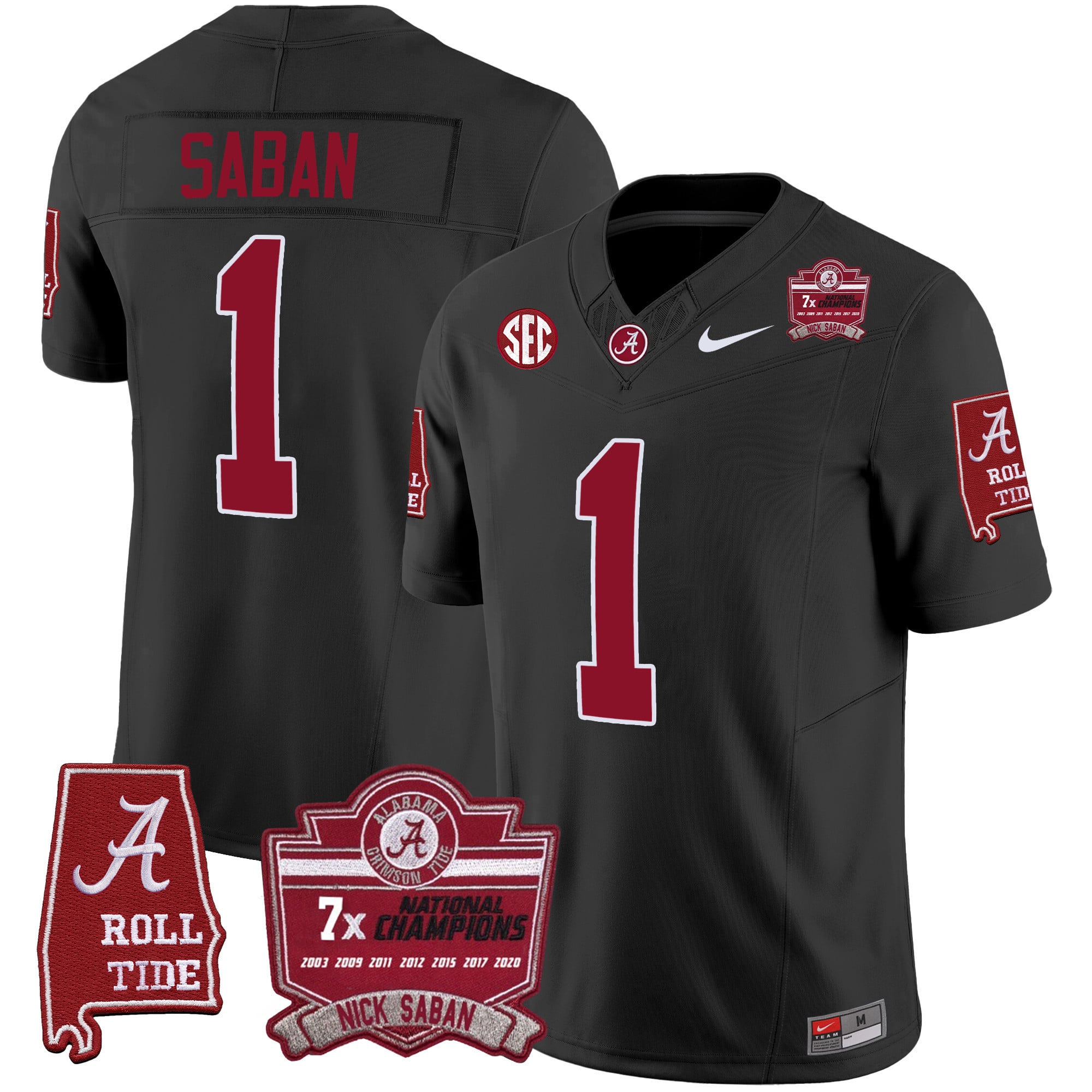 Men's Alabama Crimson Tide Nick Saban 7x Champions Patch Vapor Jersey - All Stitched