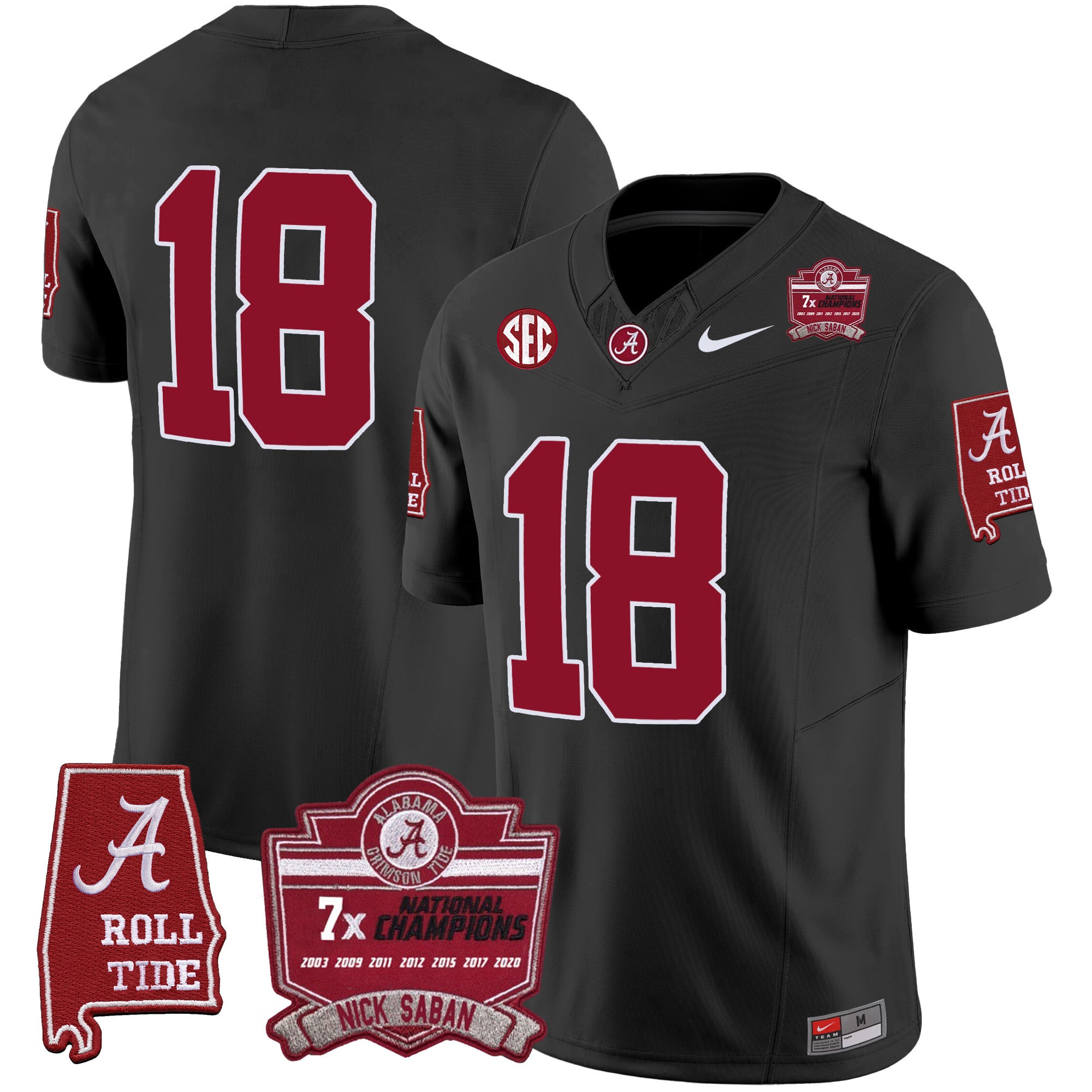Men's Alabama Crimson Tide Nick Saban 7x Champions Patch Vapor Jersey - All Stitched