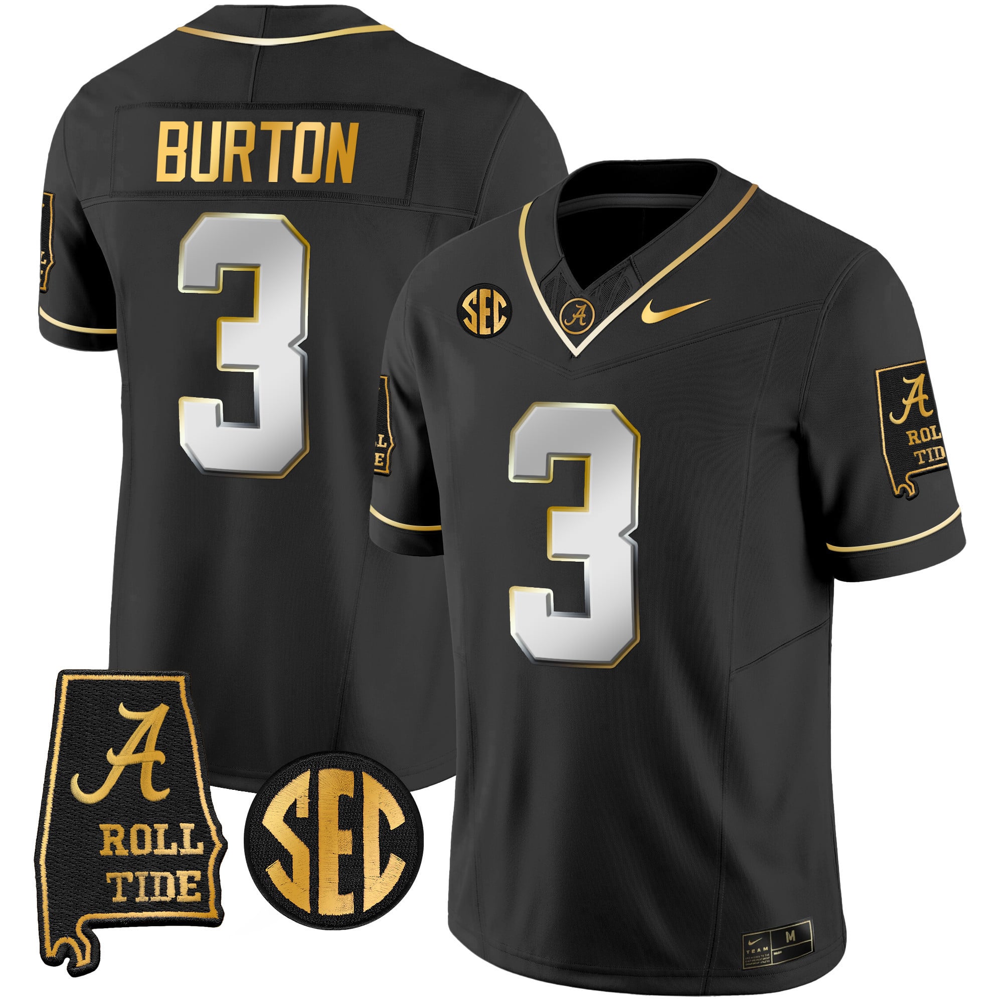 Men's Alabama Crimson Tide Vapor Gold Jersey V3 - Alabama Map - All Stitched