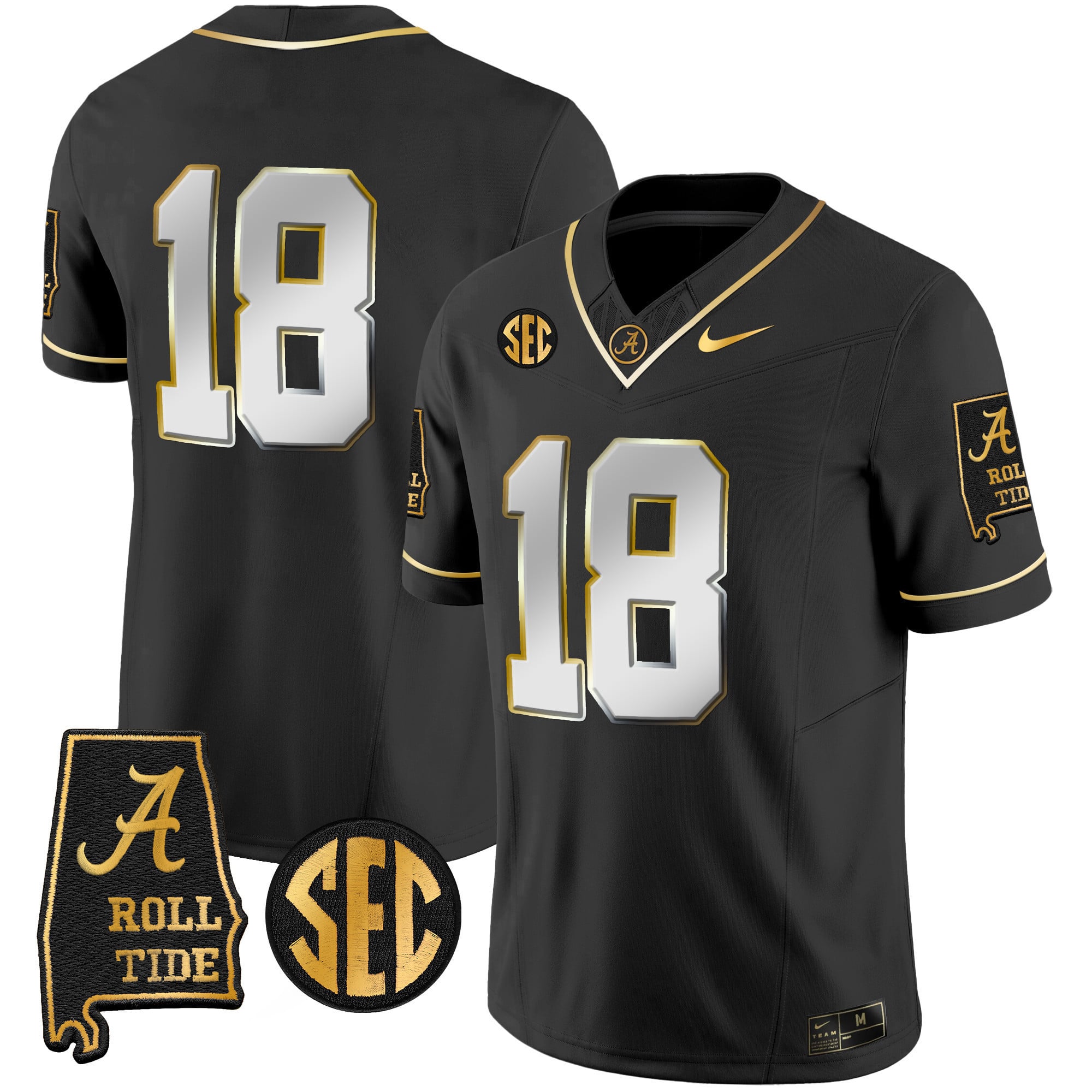 Men's Alabama Crimson Tide Vapor Gold Jersey V3 - Alabama Map - All Stitched