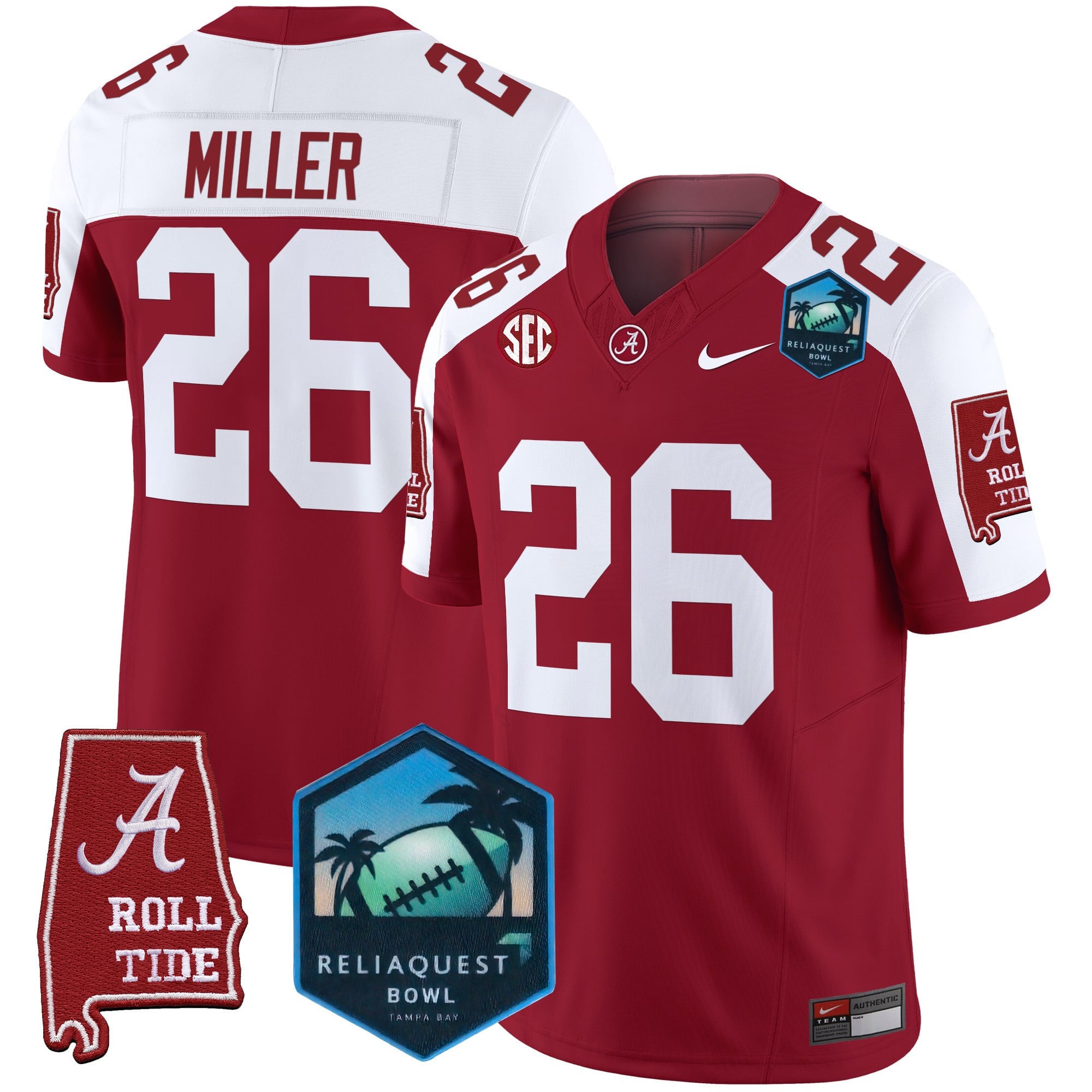 Men's Alabama Crimson Tide 2025 ReliaQuest Bowl Patch Vapor Limited Jersey - All Stitched